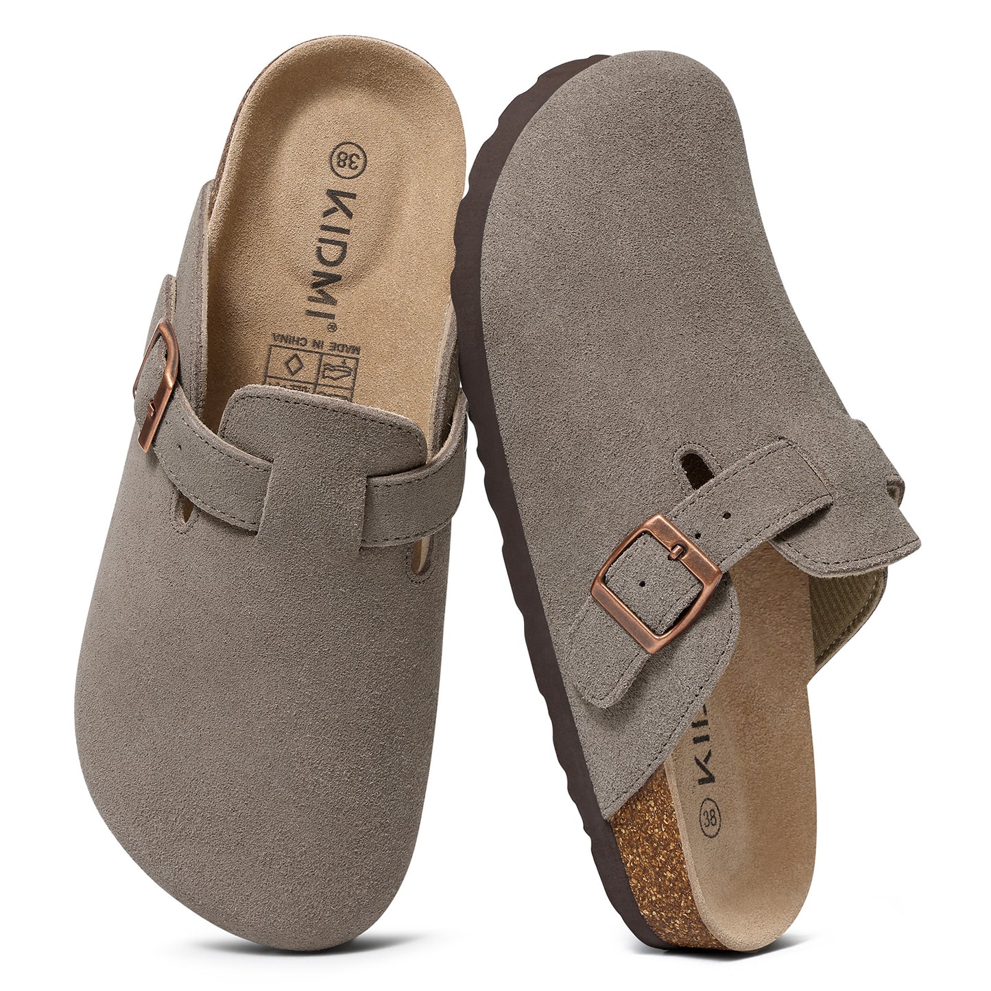 KIDMI Genuine Suede Clogs for Women Men Cork Footbed Sandals Leather Mules Potato Shoes with Arch Support