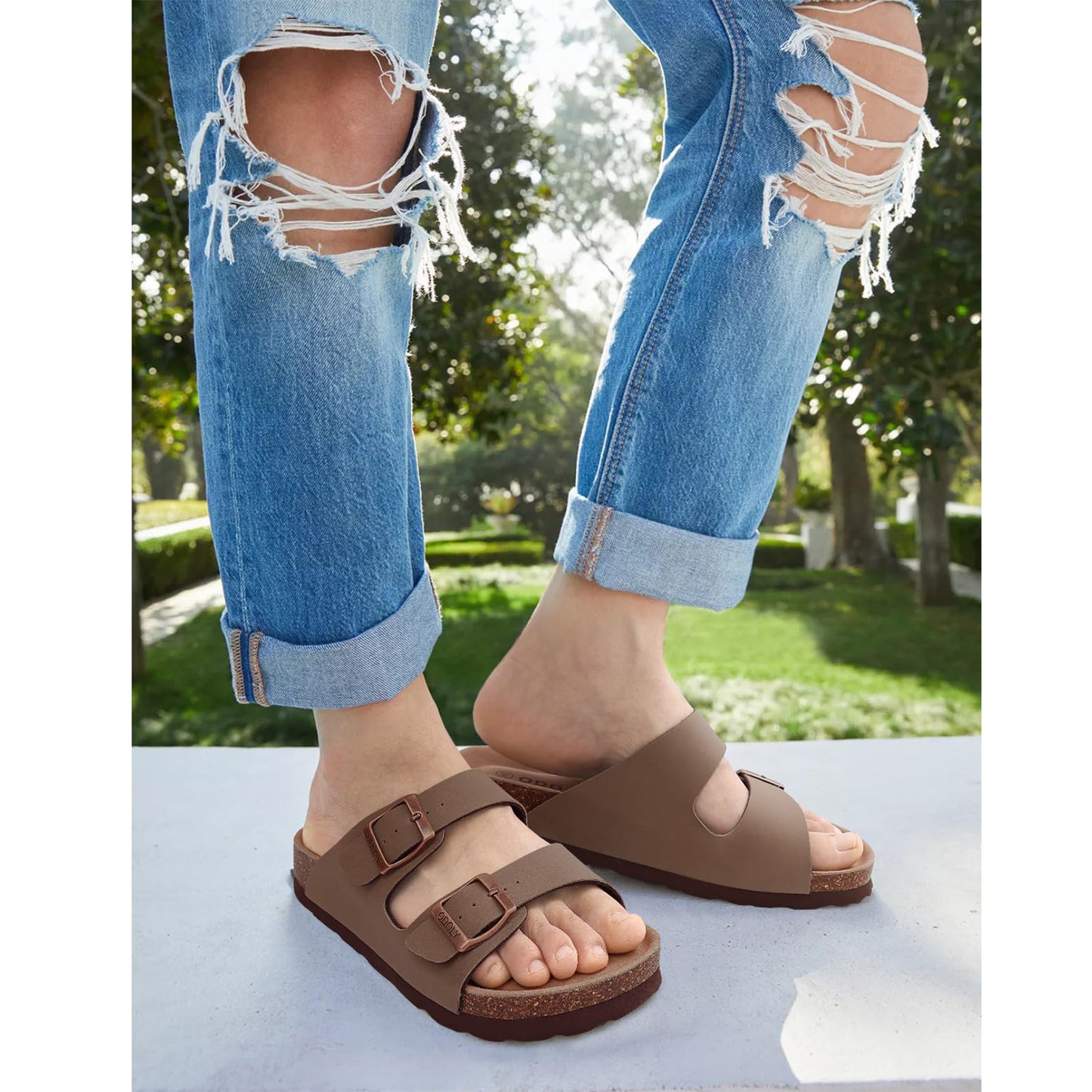 Litfun Women's Cork Footbed Slide Sandals