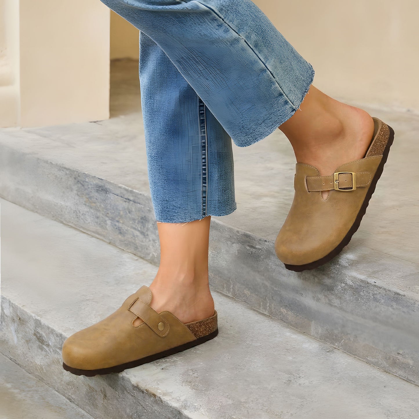 Comwarm Vegan Leather Clogs for Womens Mens, Cork Footbed Potato Slip on shoes for Women with Arch Support