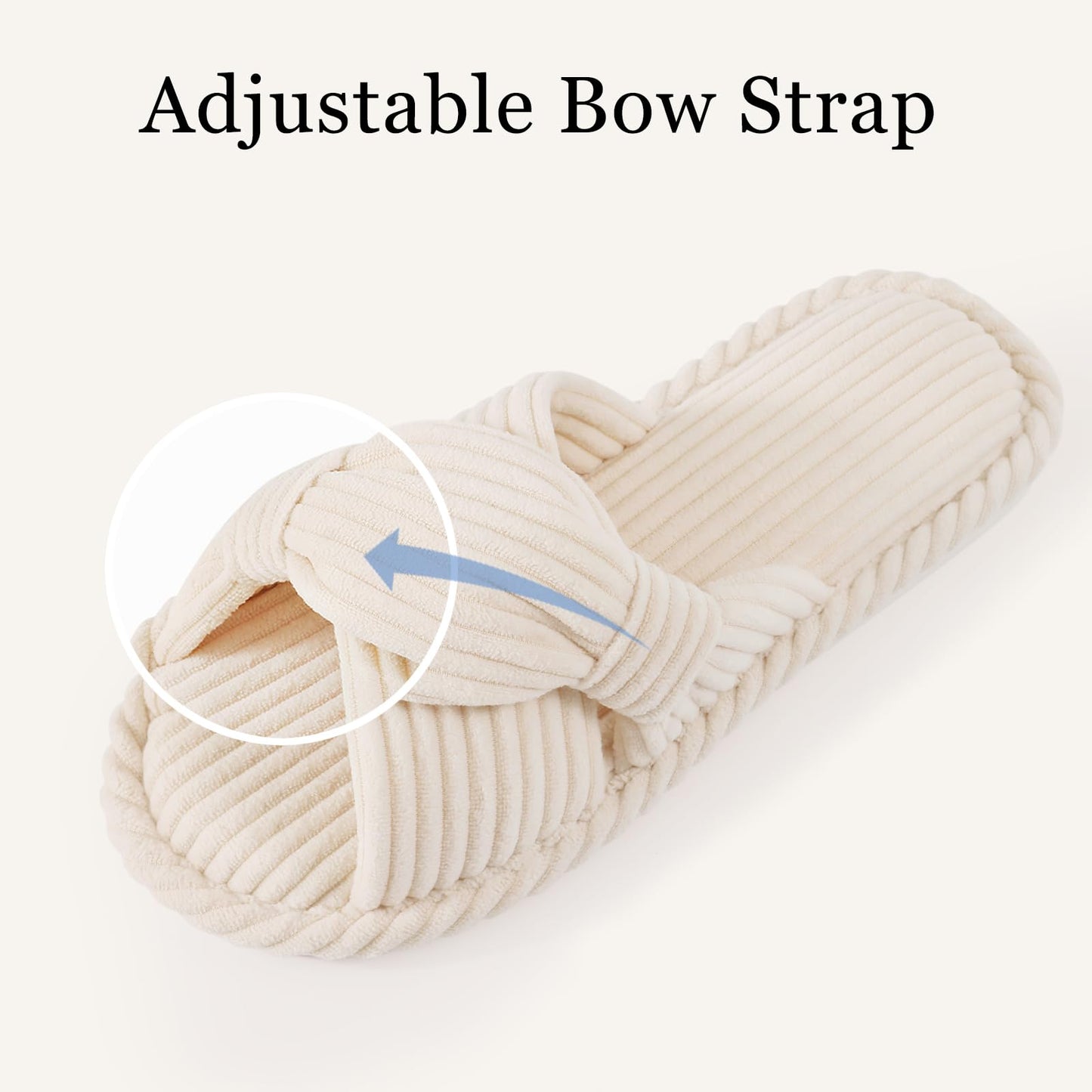 Litfun Women's Open Toe Slippers Corduroy Cross Bow