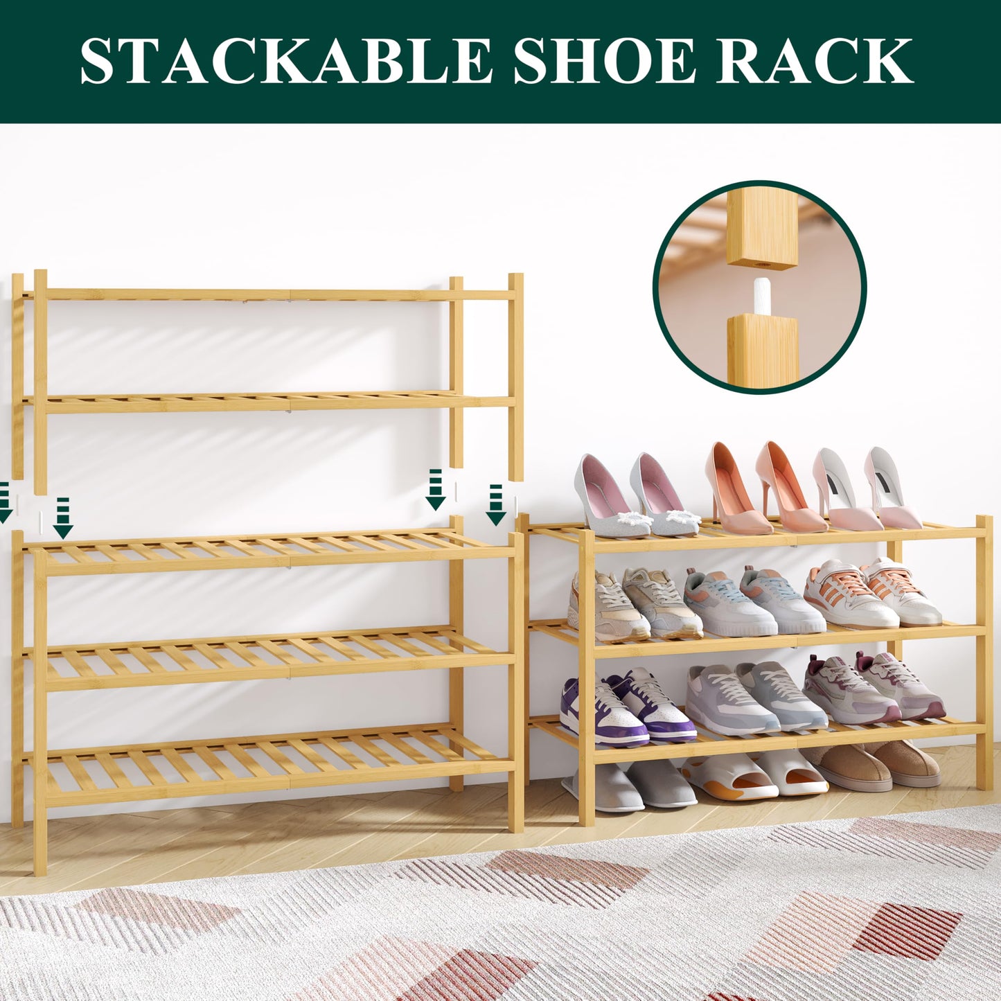 decorUhome Bamboo Shoe Rack for Closet