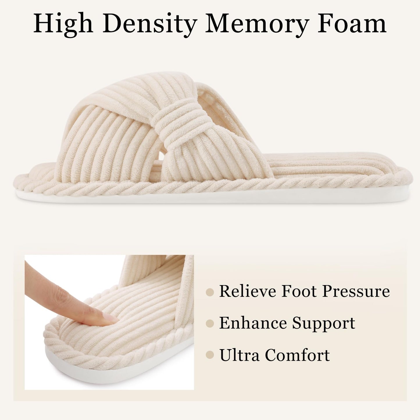 Litfun Women's Open Toe Slippers Corduroy Cross Bow