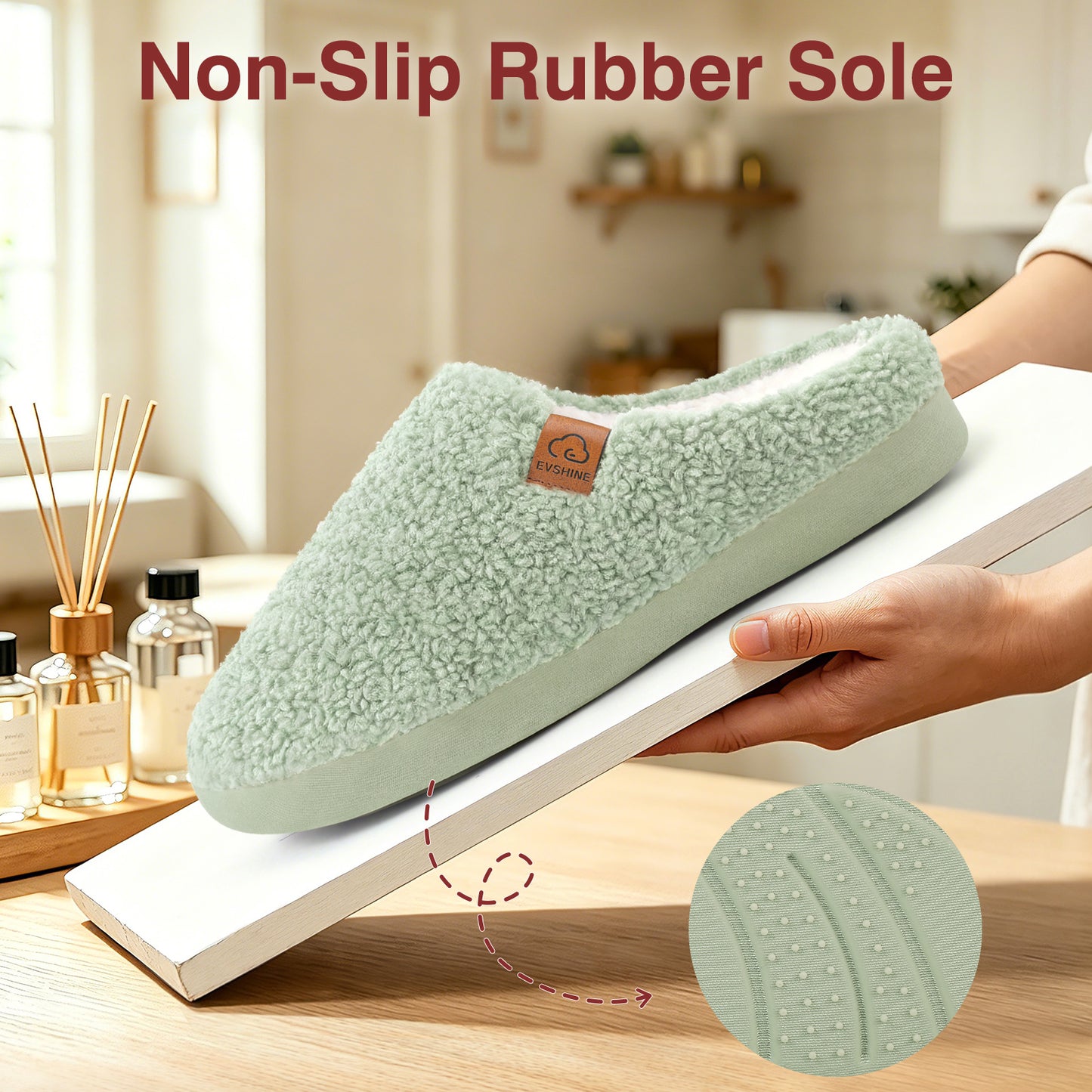 Evshine Memory Foam Fuzzy Slippers for Women Curly Fleece House Shoes Cozy Warm Indoor Slip on