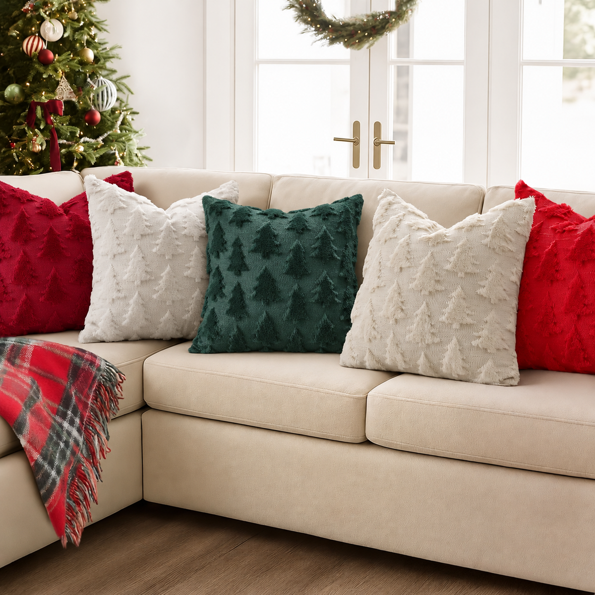 Smile Bee 18x18 Christmas Tree Throw Pillow Covers Set of 2