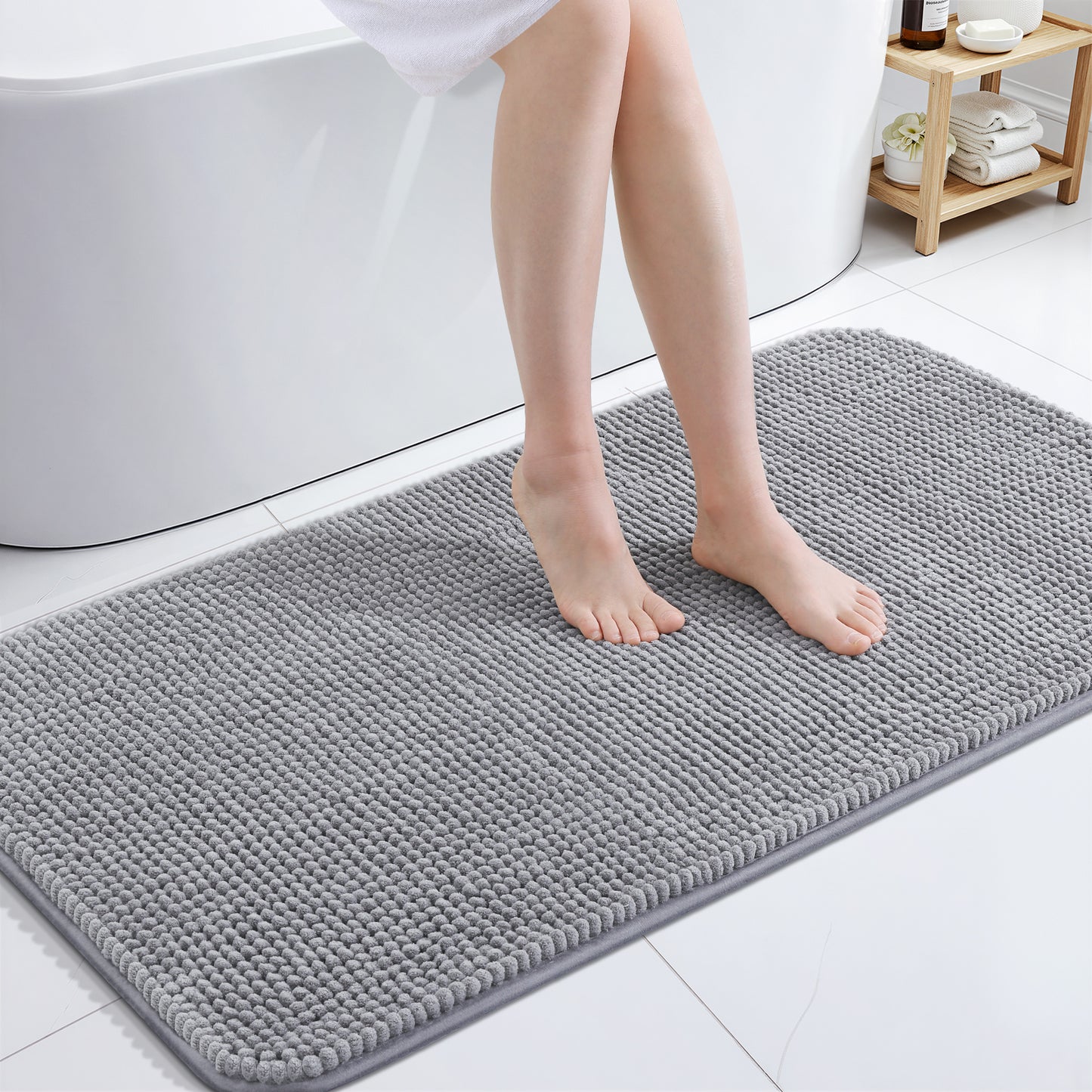 Smiry Chenille Bathroom Rugs Rubber Backing