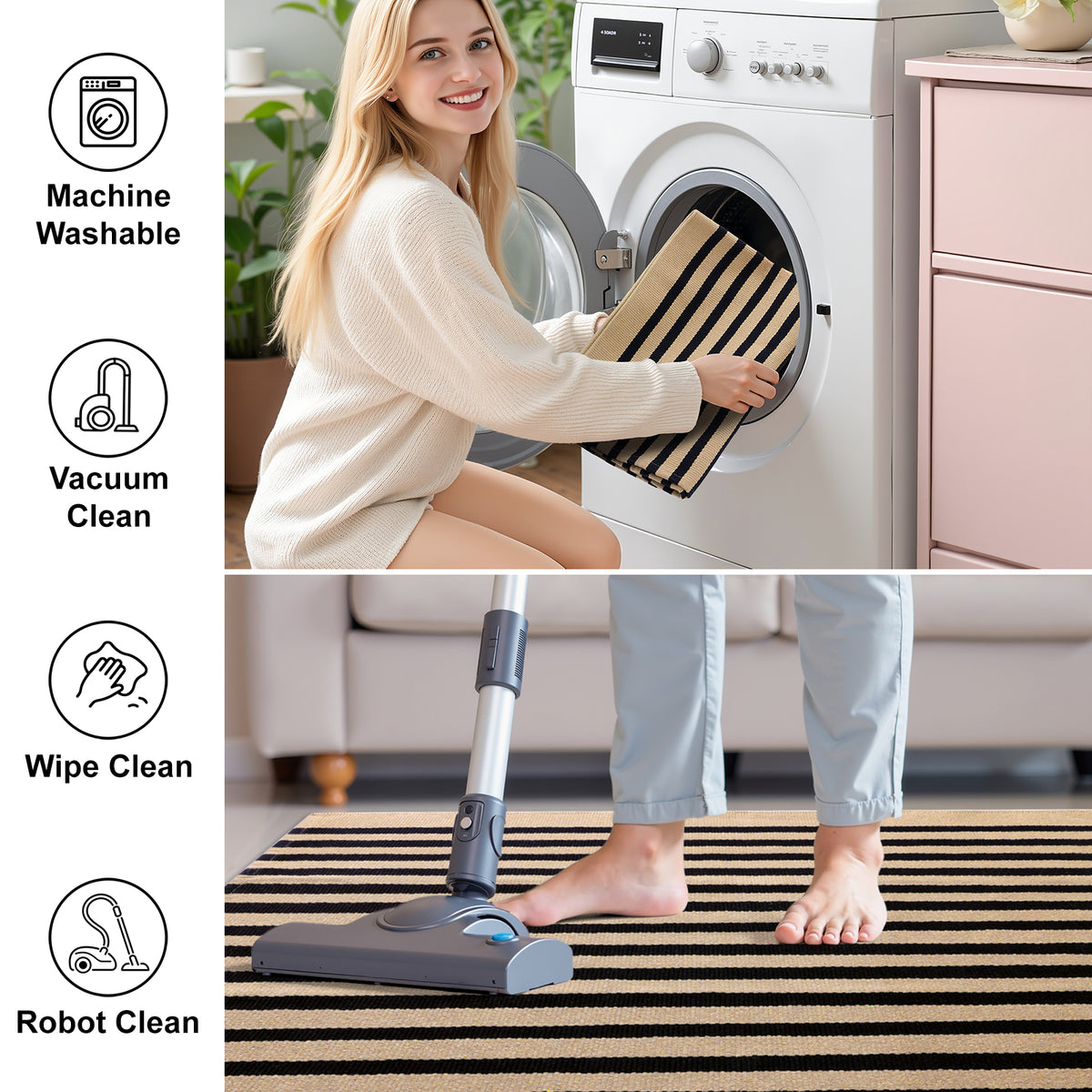 Buganda Beige and Black Striped Area Rug