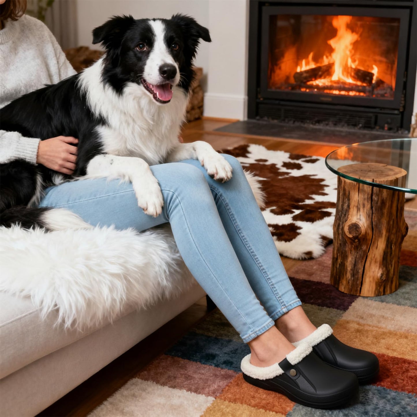 Crestar Classic Waterproof Fur Lined Clogs Shoes, Cozy Winter Fuzzy Slippers for Women Men Indoor Outdoor