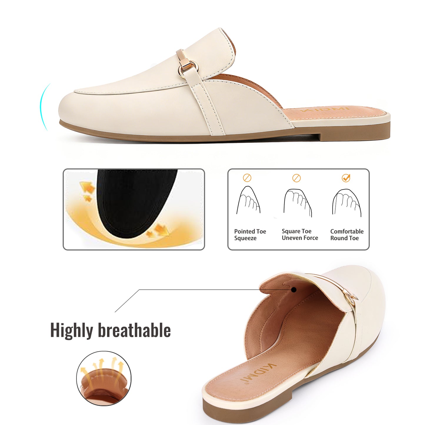 KIDMI Women's Buckle Mules Comfortable Dressy Flats Business Casual Loafers Slip On, Backless