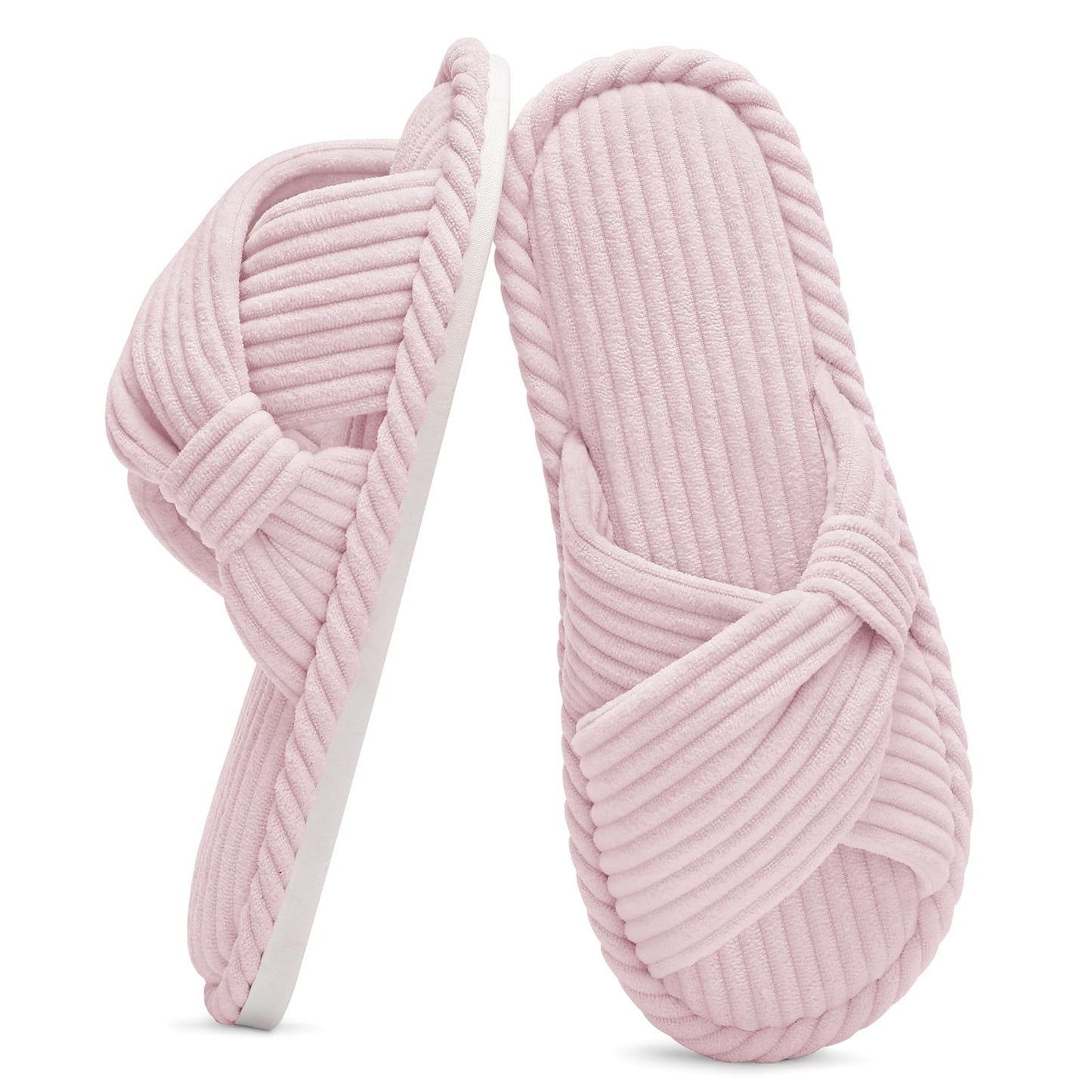 Litfun Women's Open Toe Slippers Corduroy Cross Bow