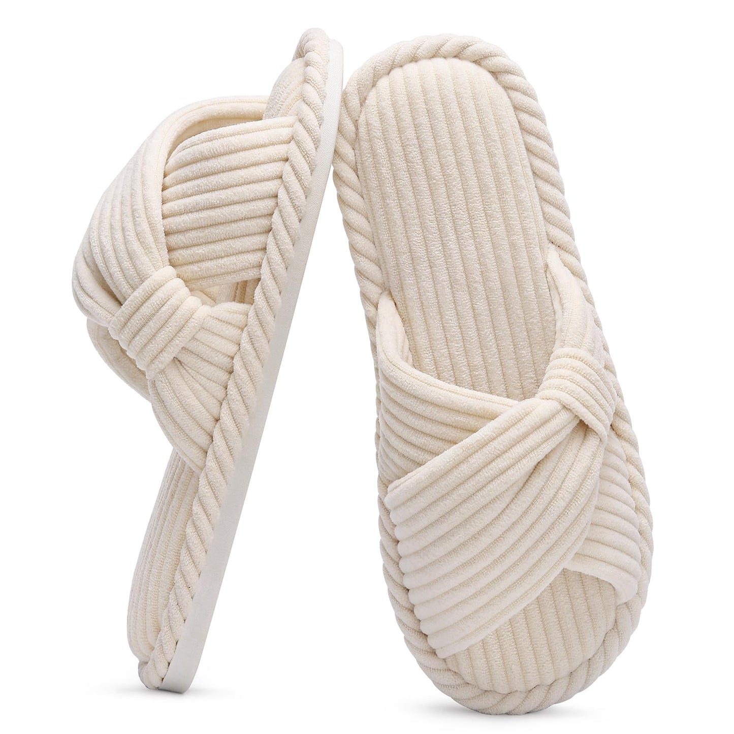 Litfun Women's Open Toe Slippers Corduroy Cross Bow