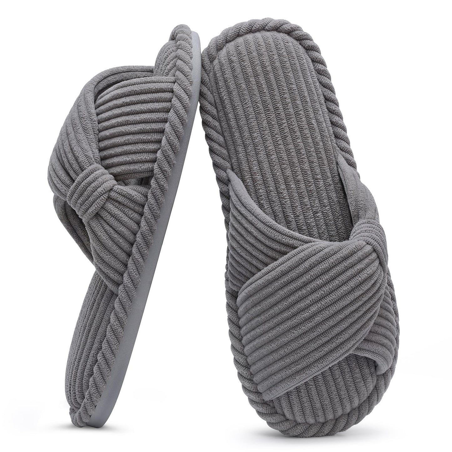 Litfun Women's Open Toe Slippers Corduroy Cross Bow