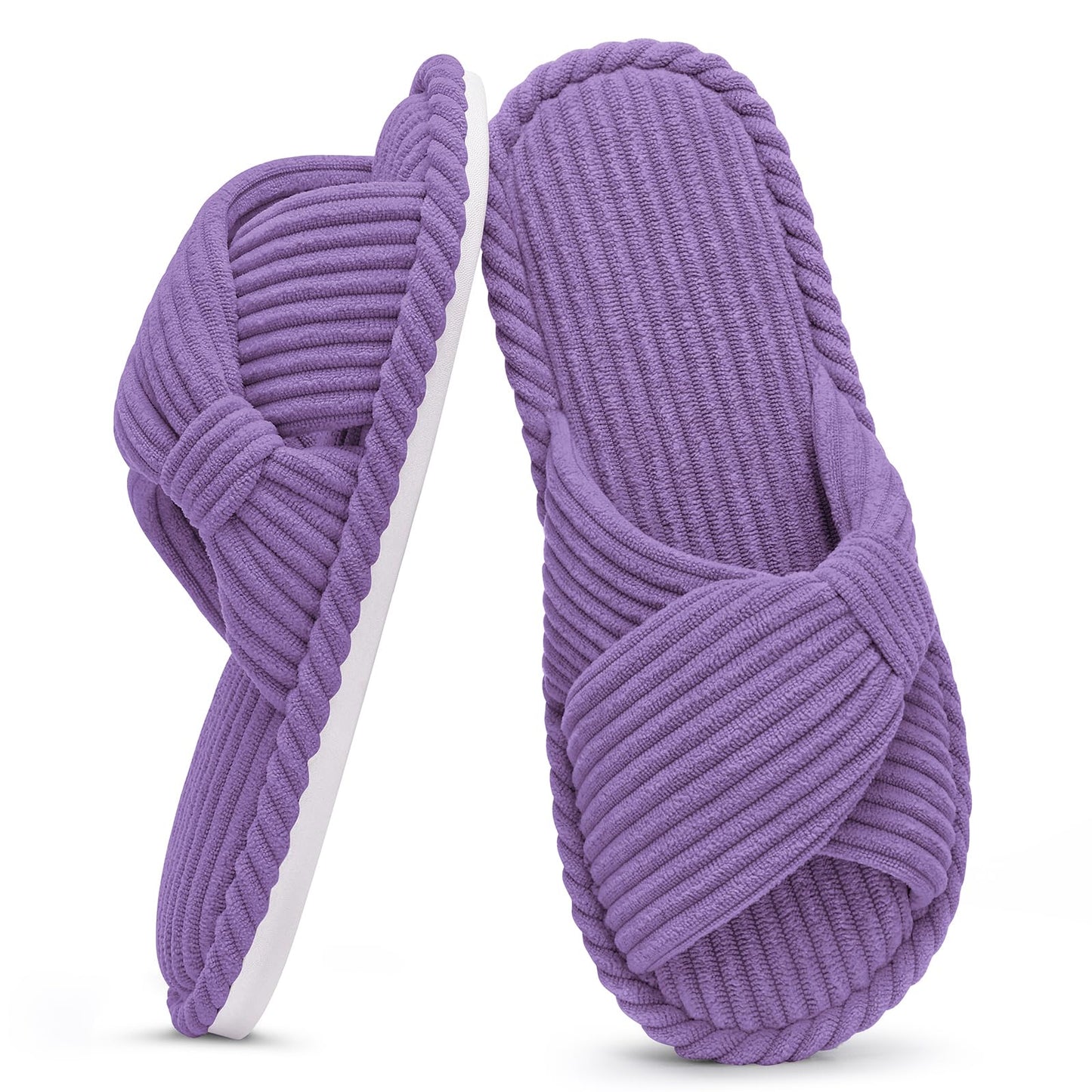 Litfun Women's Open Toe Slippers Corduroy Cross Bow
