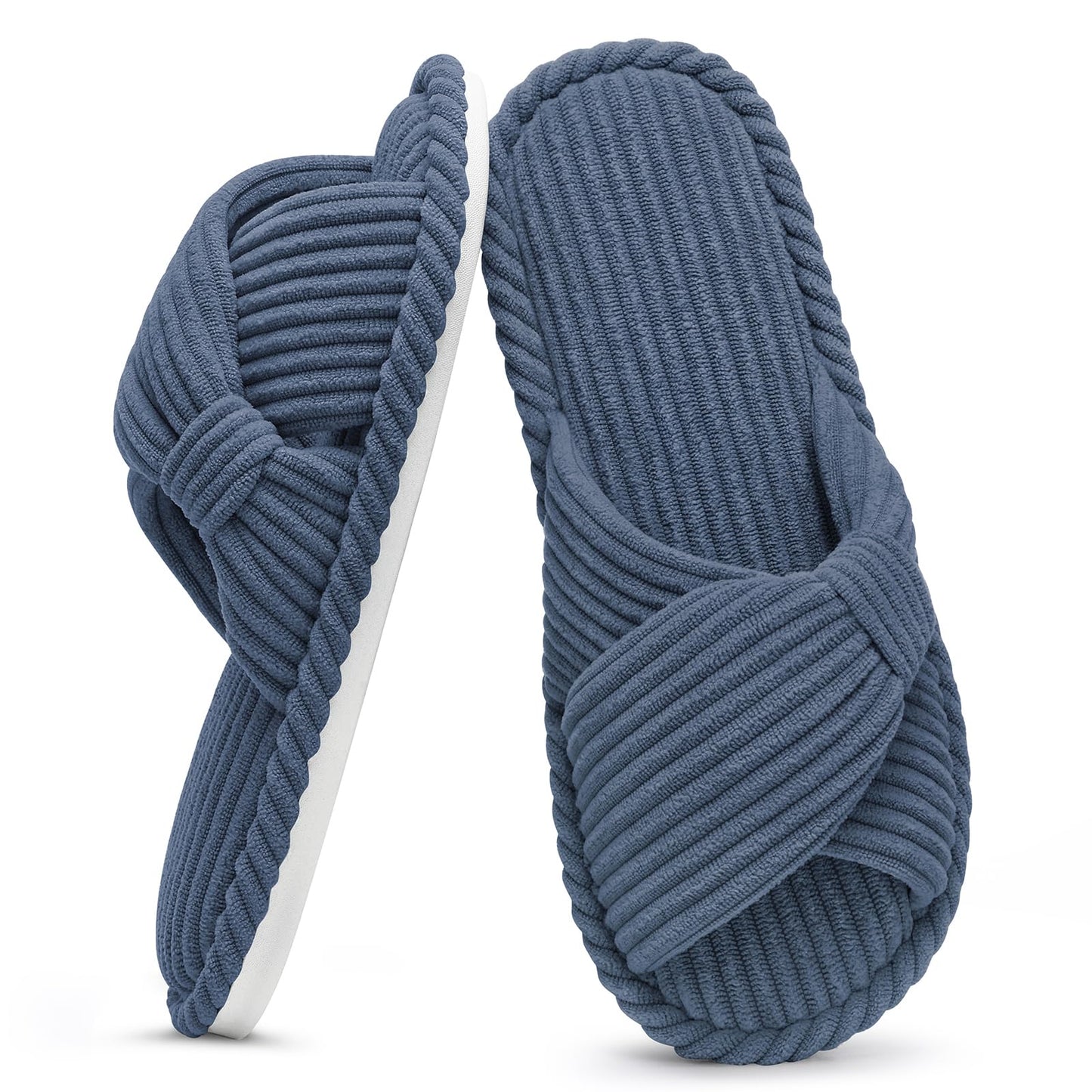 Litfun Women's Open Toe Slippers Corduroy Cross Bow