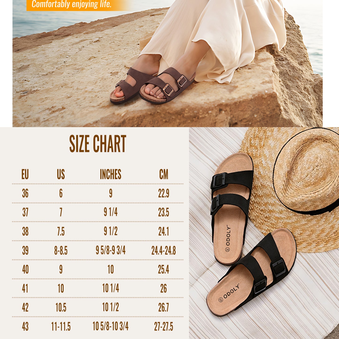 Litfun Women's Cork Footbed Slide Sandals