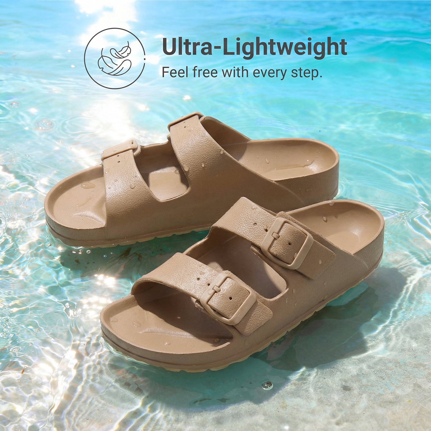 shevalues Women's Comfort Sandals with Medium Arch Support Double Buckle Adjustable EVA Slides for Summer Beach