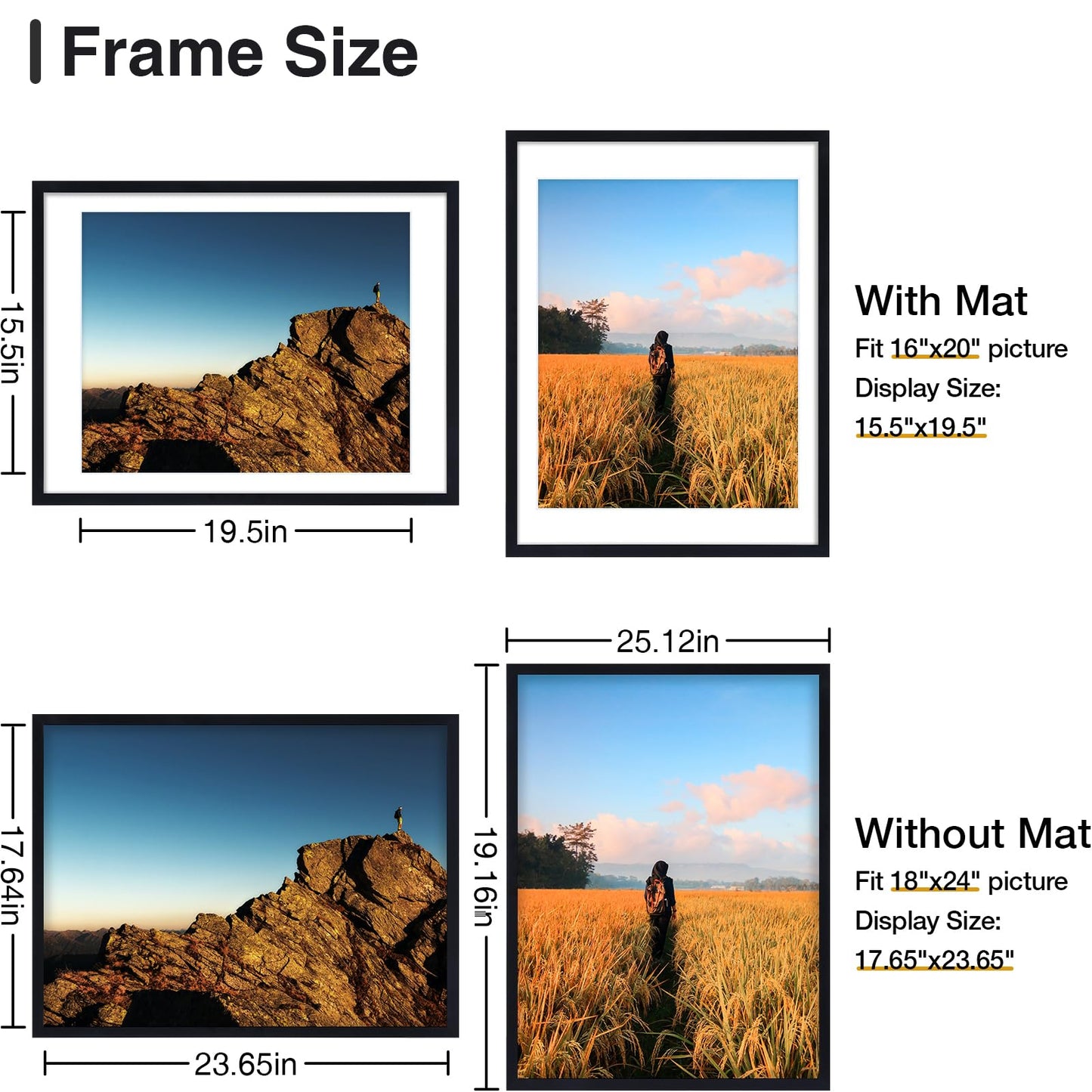 decorUhome 18x24 Picture Frame with Plexiglass
