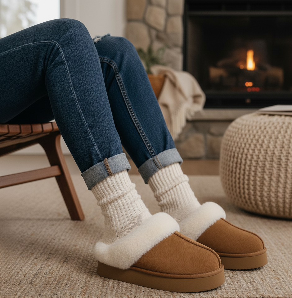 Comwarm Fuzzy Platform Slippers for Women Comfy Winter House Shoes with Memory Foam Indoor Outdoor