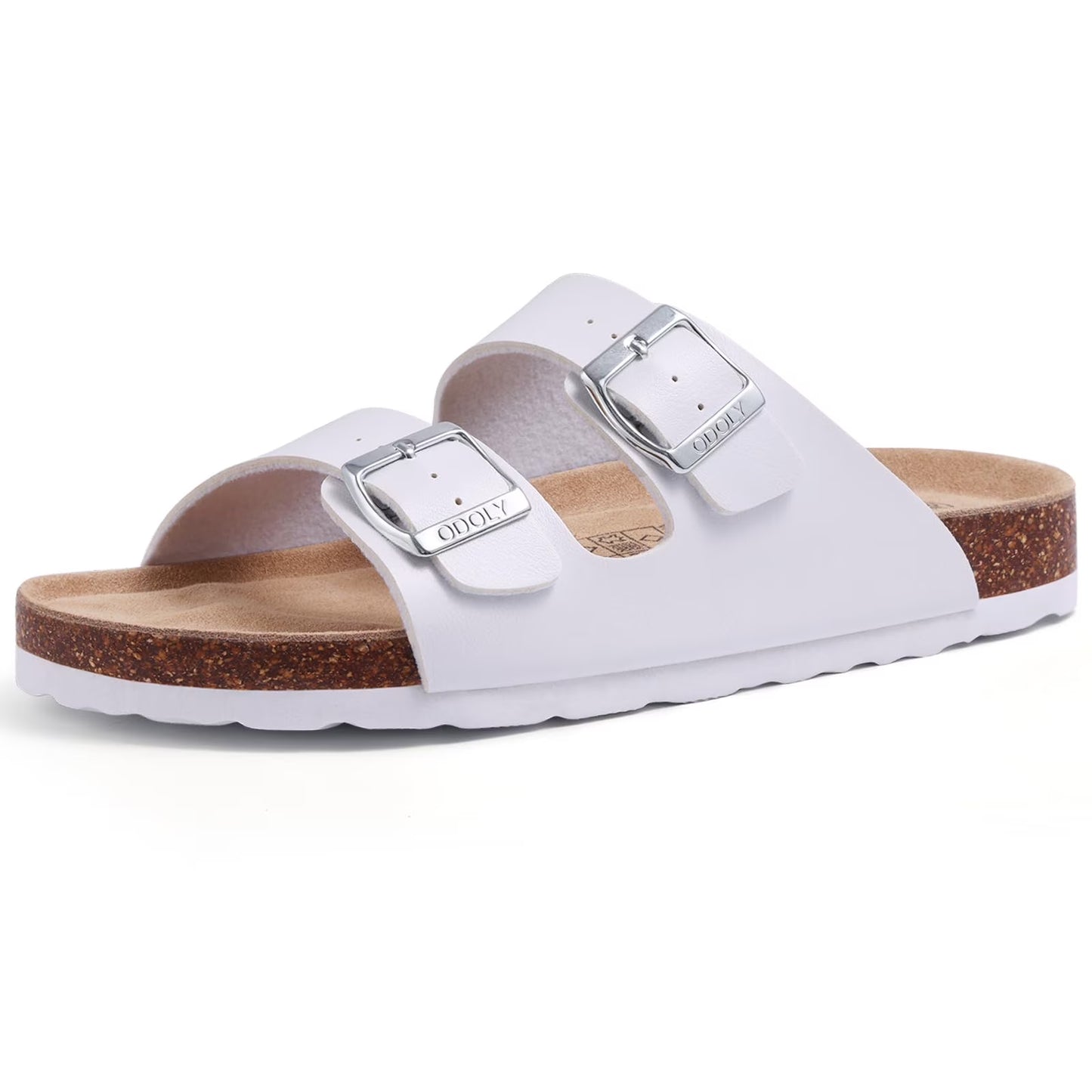 Comwarm Women's Cork Footbed Slide Sandals, Comfortable Flat Sandals with Adjustable Buckle, Apricot