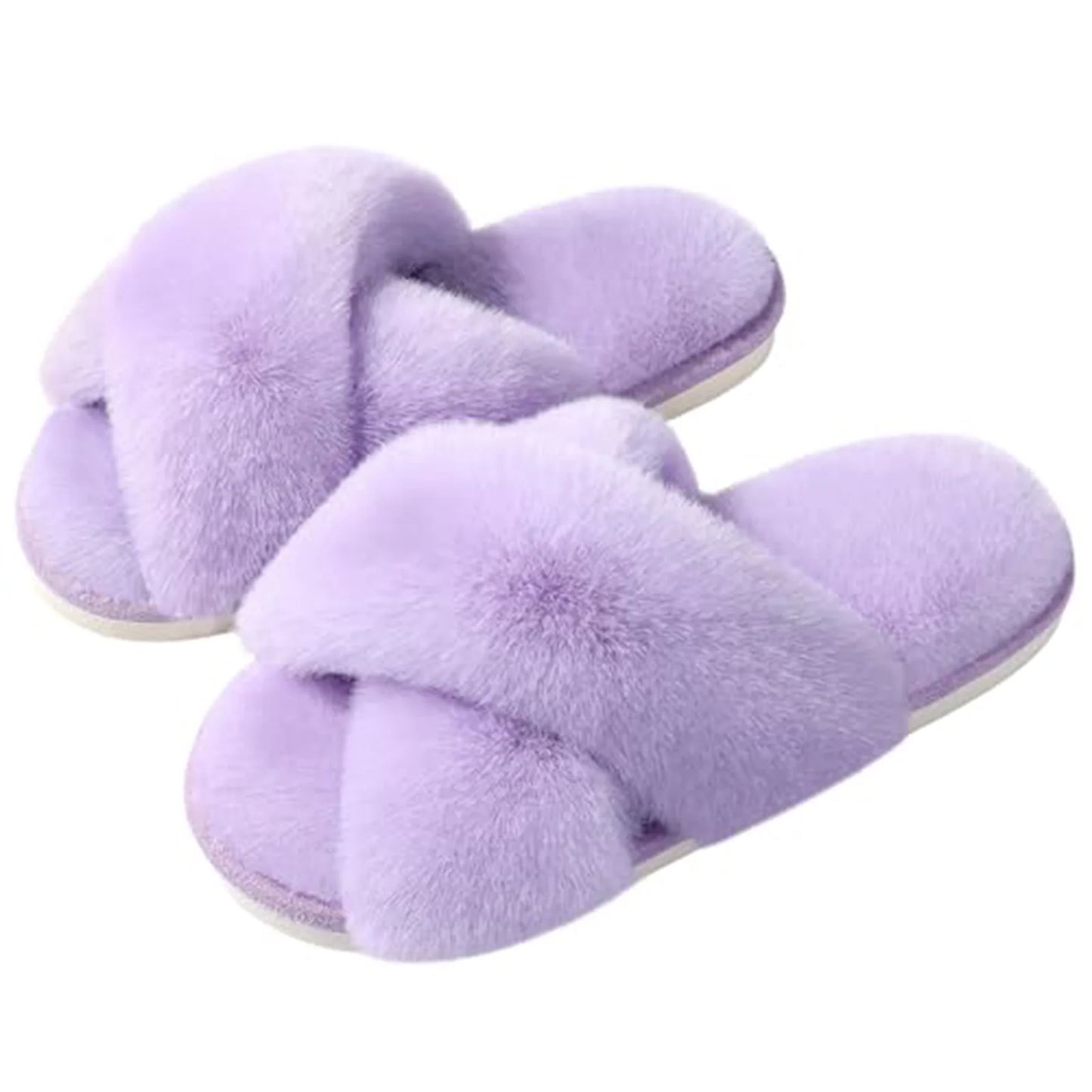 Litfun Women's Fuzzy Slippers Open Toe Cross Band Slippers Memory Foam House Slippers