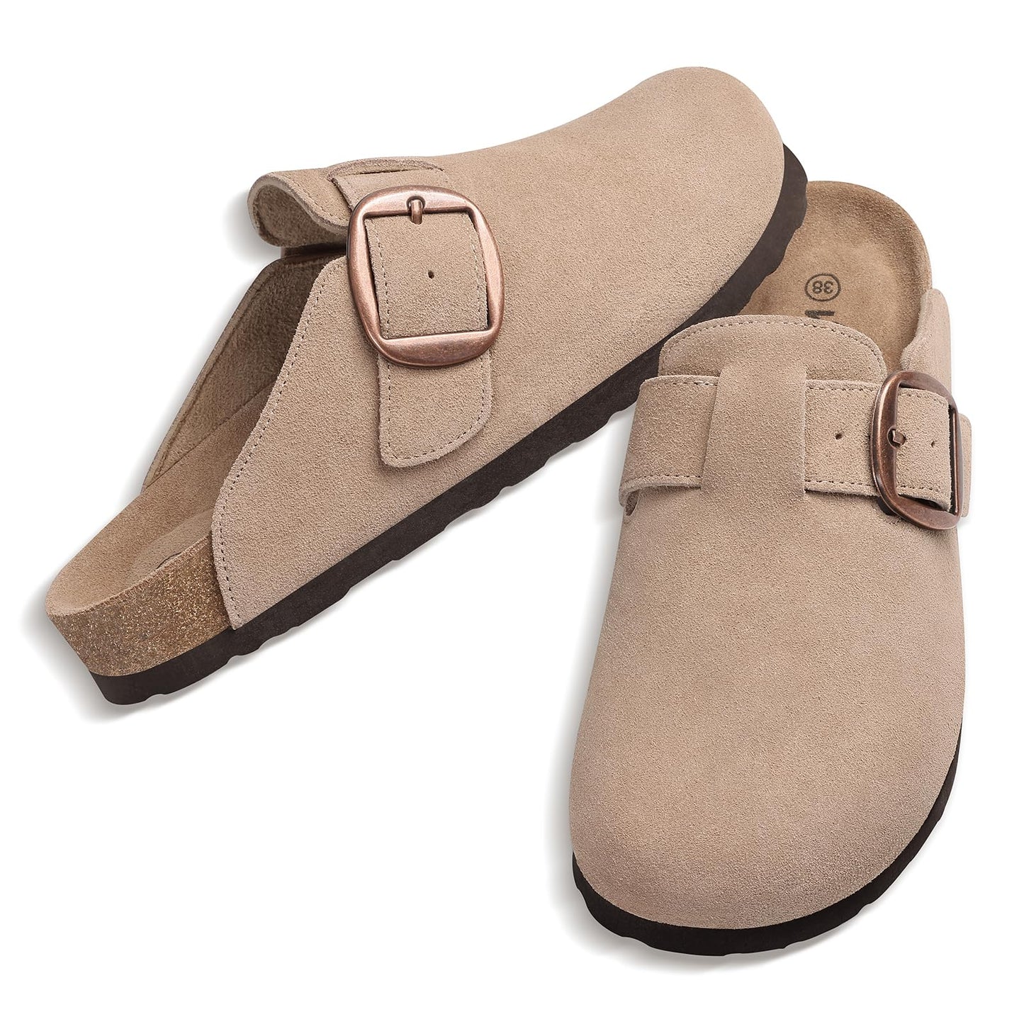 Comwarm Genuine Suede Clogs for Women, Memory Foam Cork Footbed Potato Slip on Leather Shoes