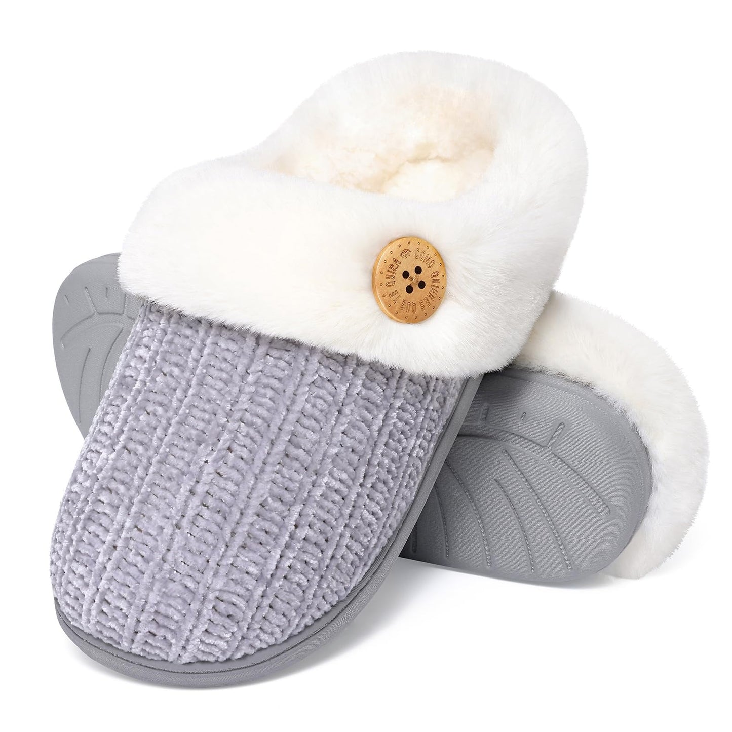 Litfun Fuzzy Slippers for Women Chenille Knit Fleece Slippers Memory Foam House Shoes