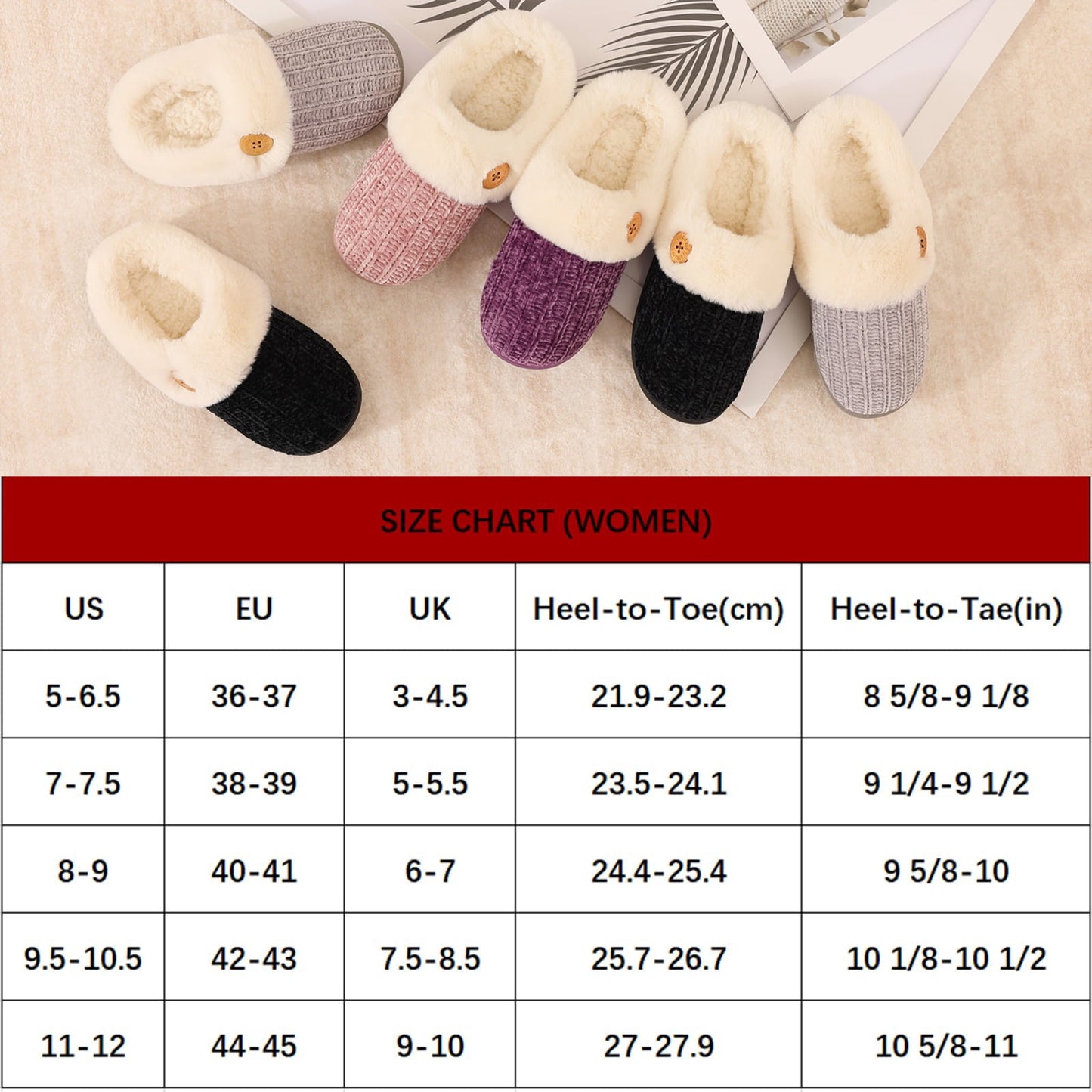Litfun Fuzzy Slippers for Women Chenille Knit Fleece Slippers Memory Foam House Shoes