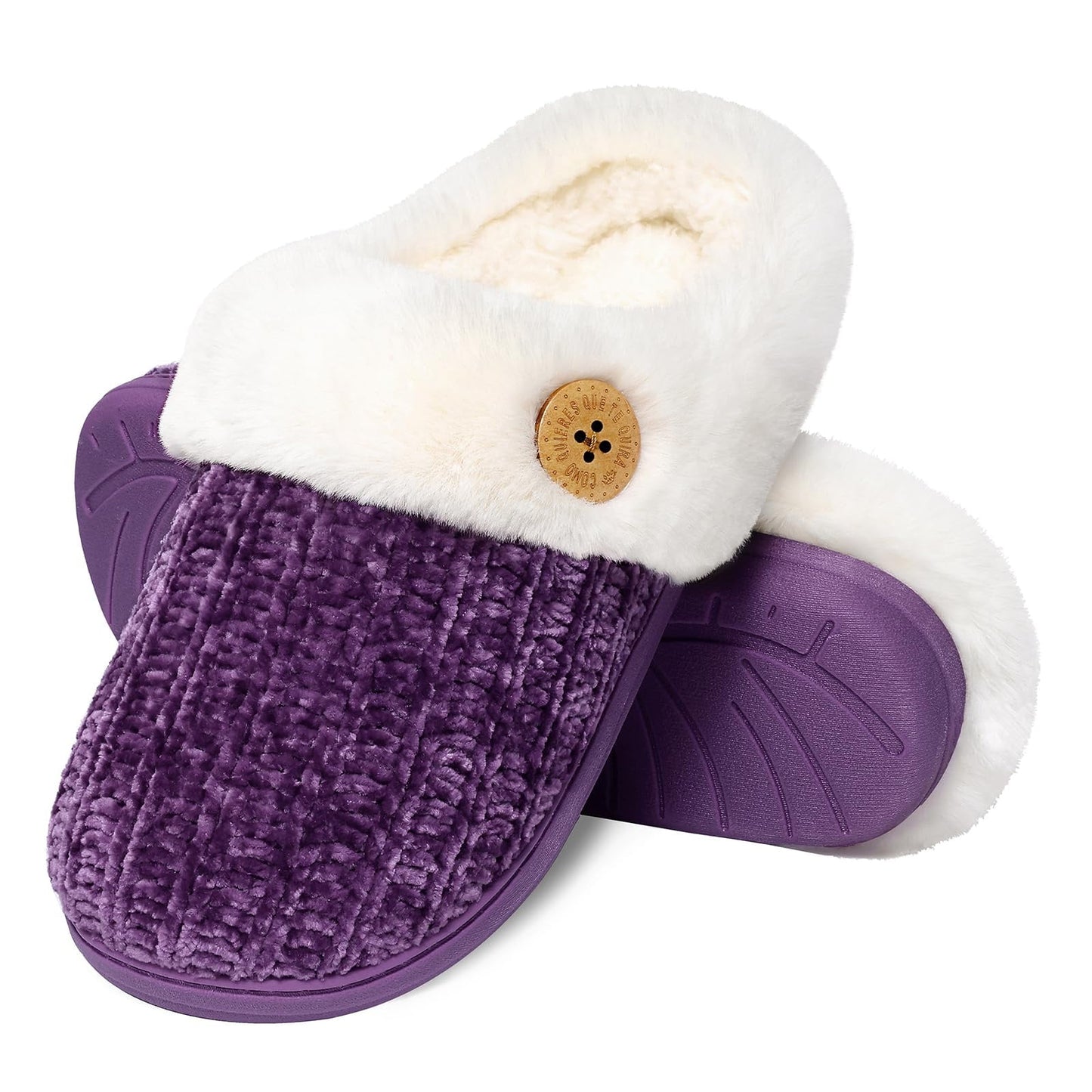 Litfun Fuzzy Slippers for Women Chenille Knit Fleece Slippers Memory Foam House Shoes