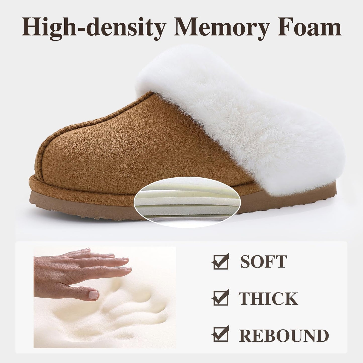 Litfun Fuzzy Memory Foam House Slippers for Women Fluffy Suede Slippers with Faux Fur