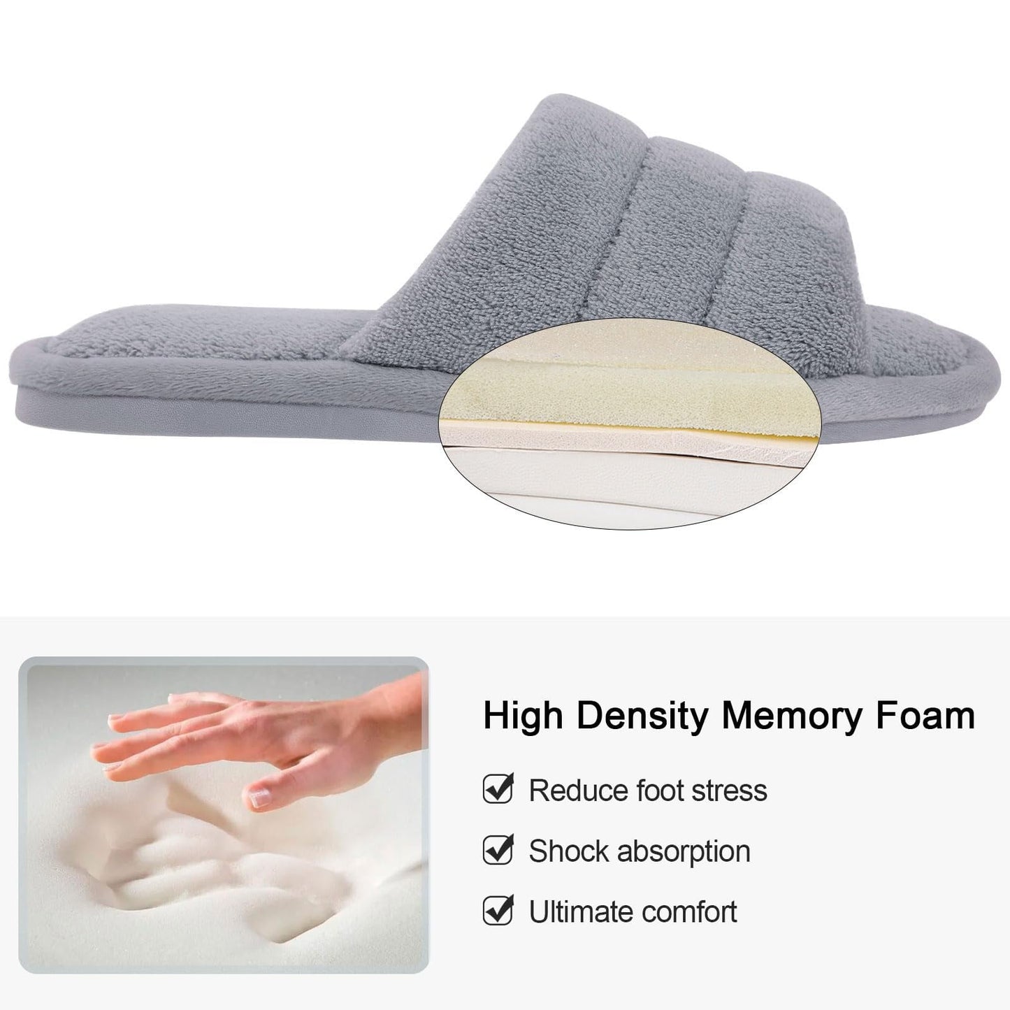 Litfun Open Toe Slippers for Women Terry Cloth House Slippers Memory Foam Slide Slippers