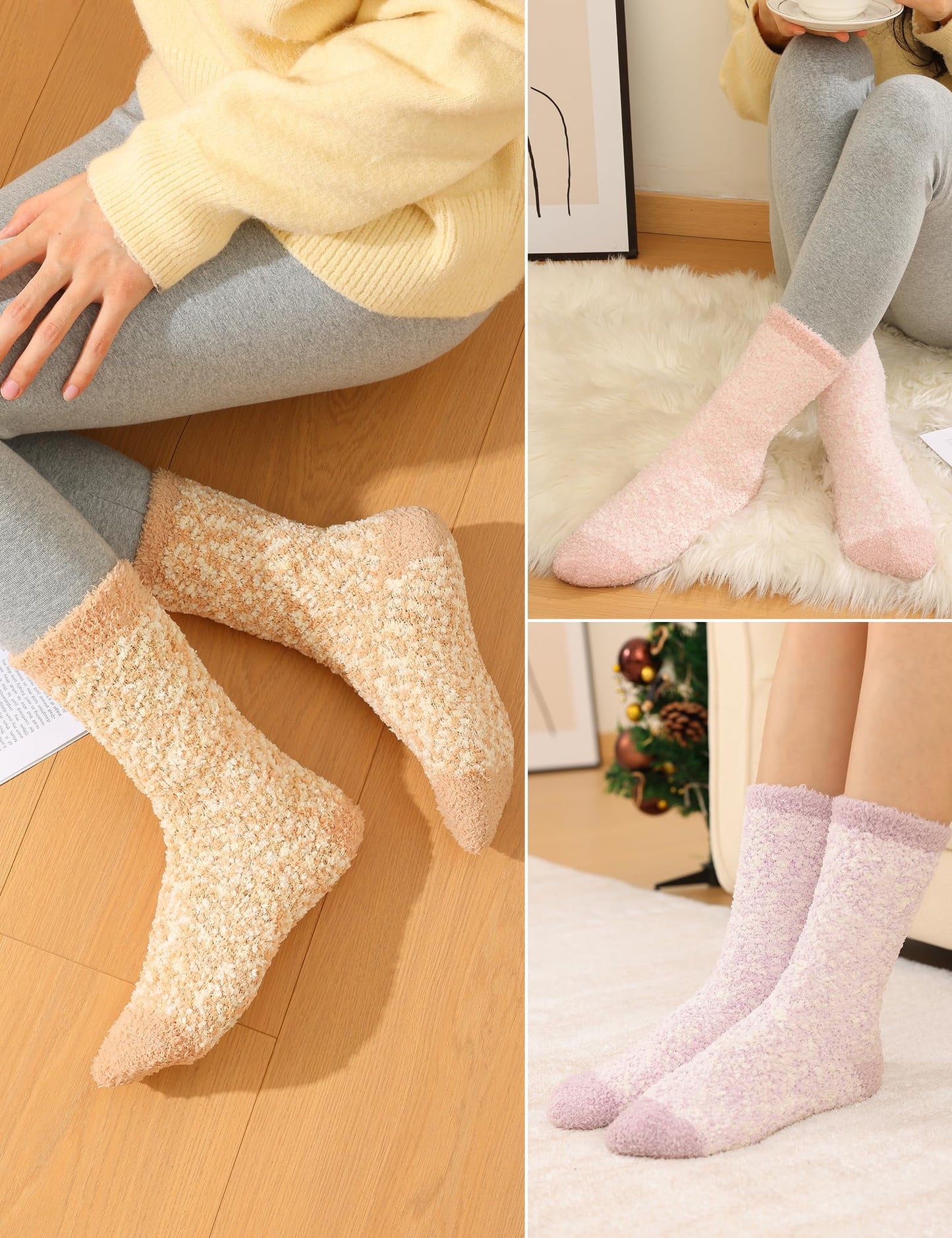 Litfun Fuzzy Socks for Women, 3 Pairs Winter Warm Fluffy Socks Plush Slipper Socks