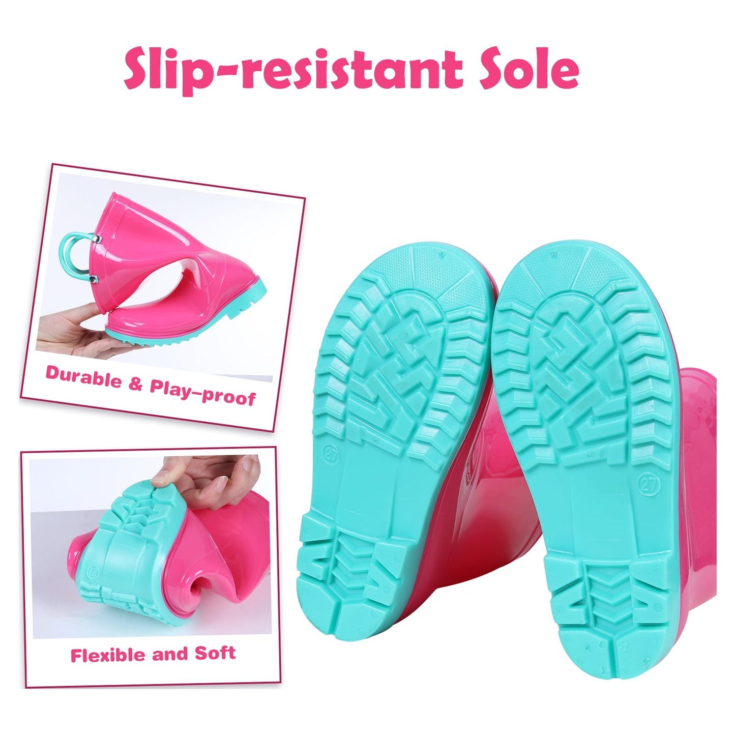 Litfun Toddler Kids Rain Boots for Boys Girls, Size 7 Toddler