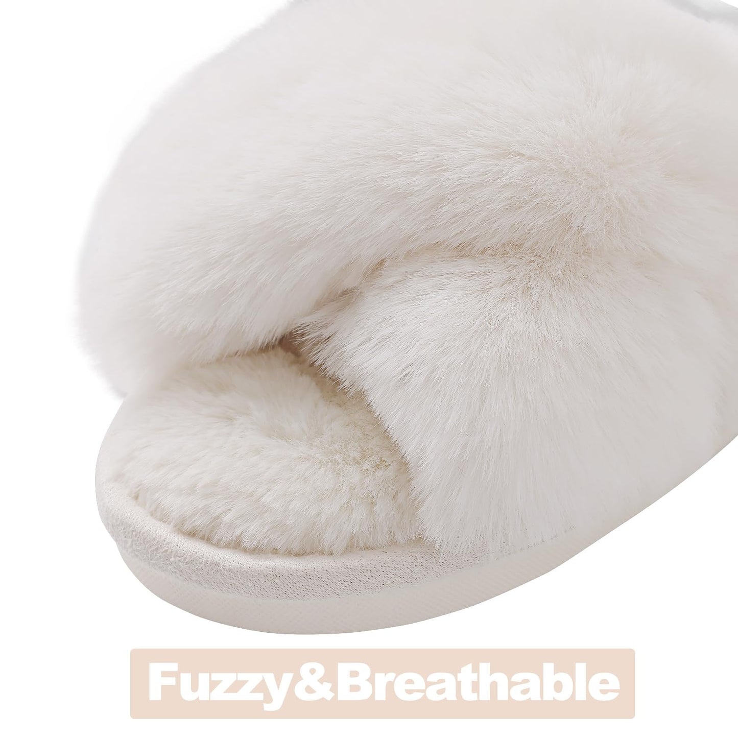 Litfun Women's Fuzzy Slippers Open Toe Cross Band Slippers Memory Foam House Slippers