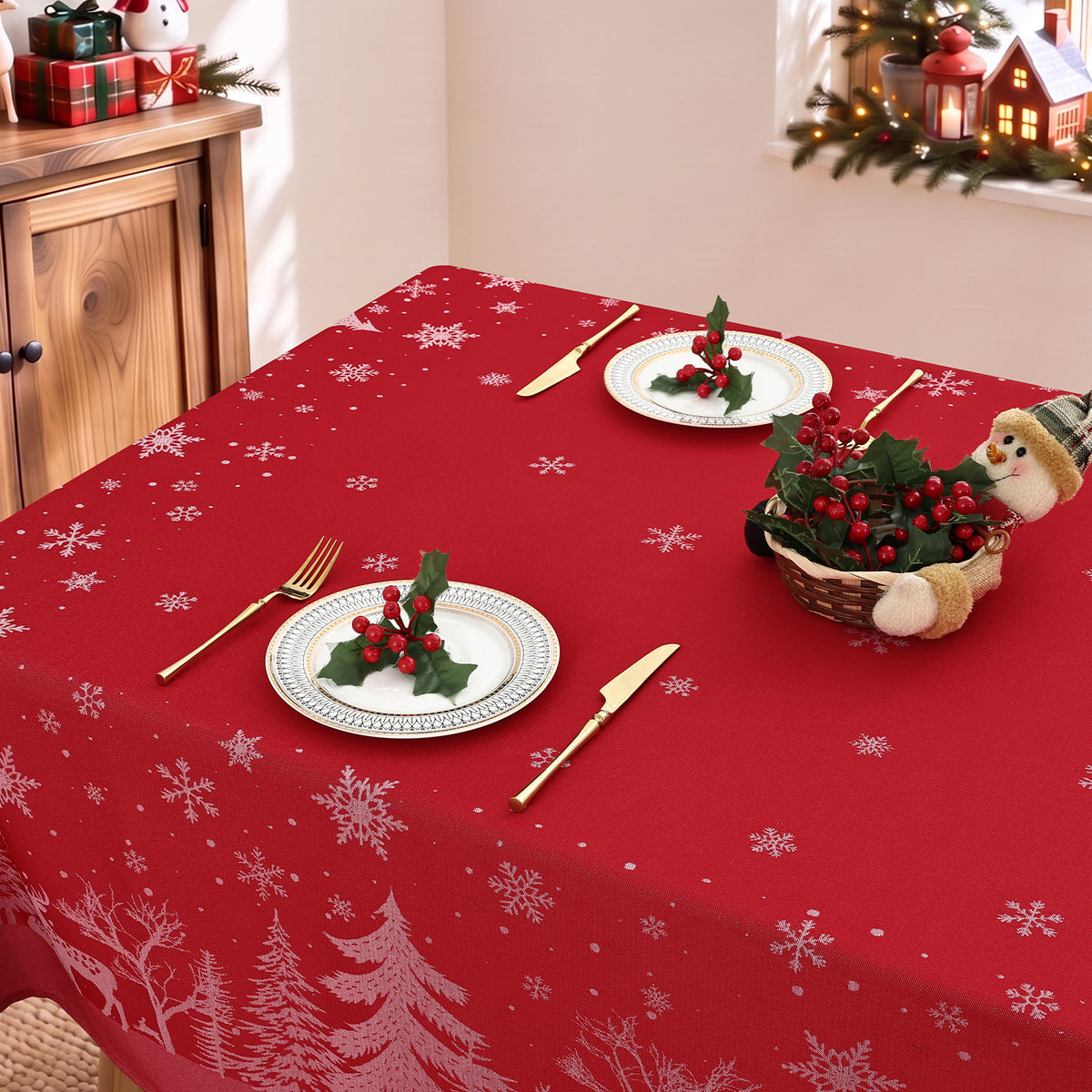 decorUhome Christmas Jacquard Rectangle Tablecloth