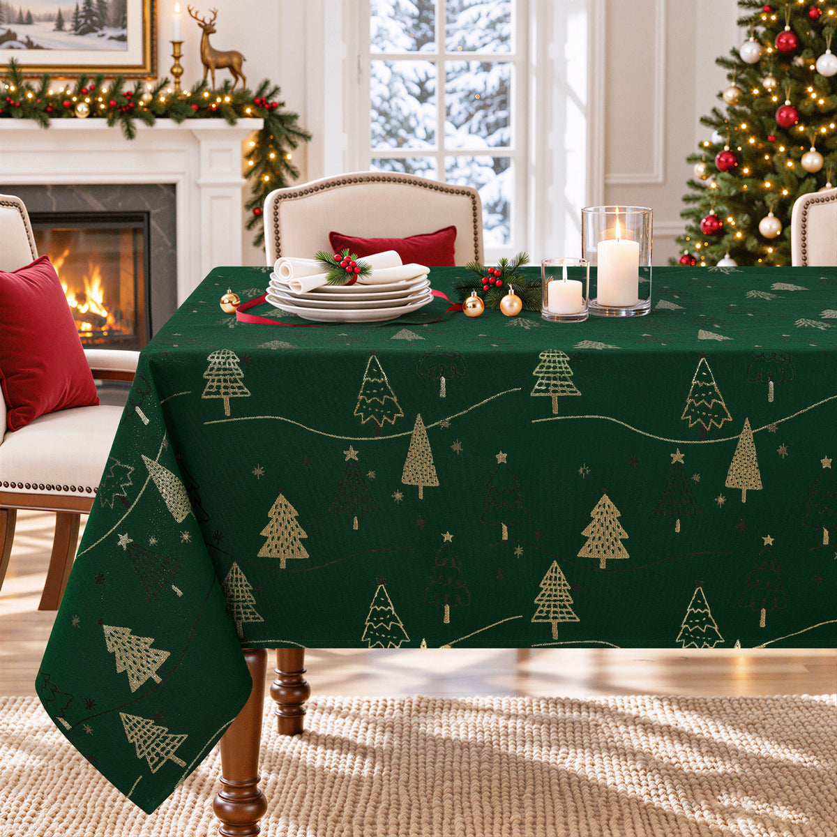 decorUhome Christmas Jacquard Rectangle Tablecloth