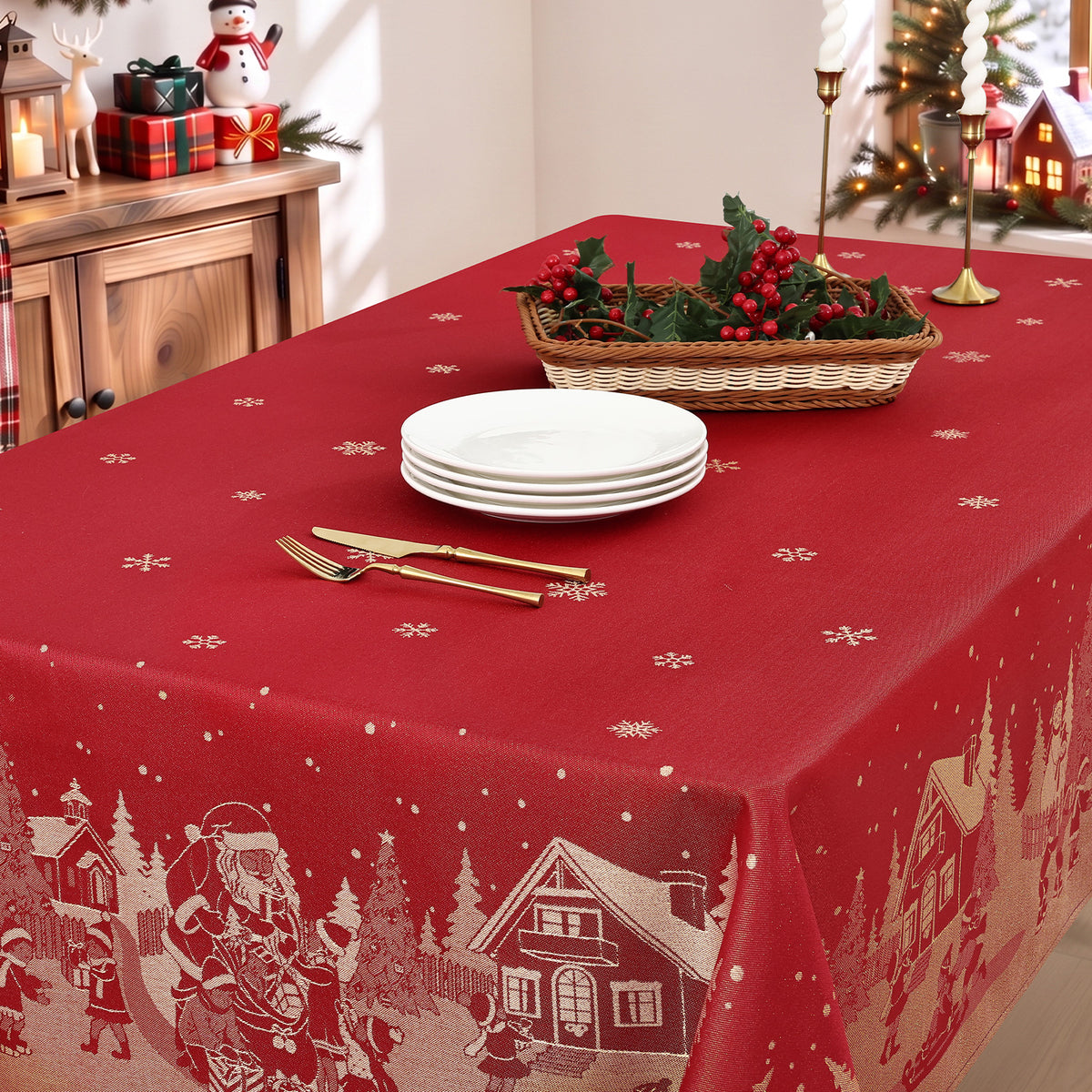 decorUhome Christmas Jacquard Rectangle Tablecloth