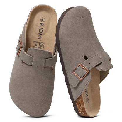 KIDMI Genuine Suede Clogs for Women Men Cork Footbed Sandals Leather Mules Potato Shoes with Arch Support