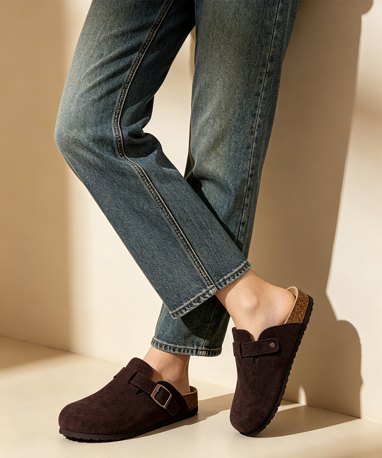 KIDMI Genuine Suede Clogs for Women Men Cork Footbed Sandals Leather Mules Potato Shoes with Arch Support