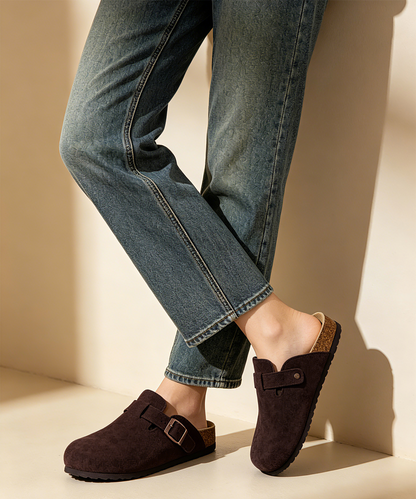 KIDMI Genuine Suede Clogs for Women Men Cork Footbed Sandals Leather Mules Potato Shoes with Arch Support