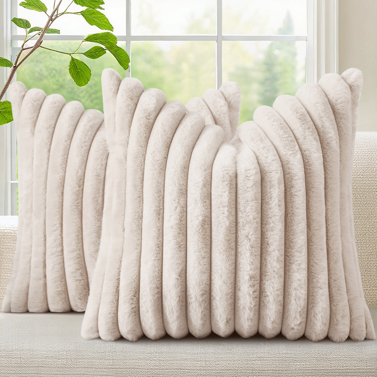 Smile Bee Faux Fur Plush Decorative Throw Pillow Covers Set of 2