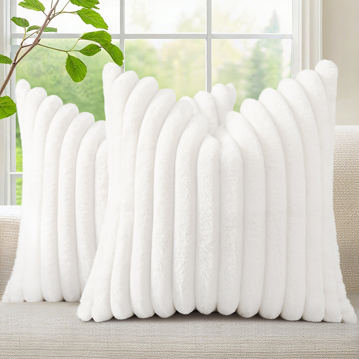 Smile Bee Faux Fur Plush Decorative Throw Pillow Covers Set of 2