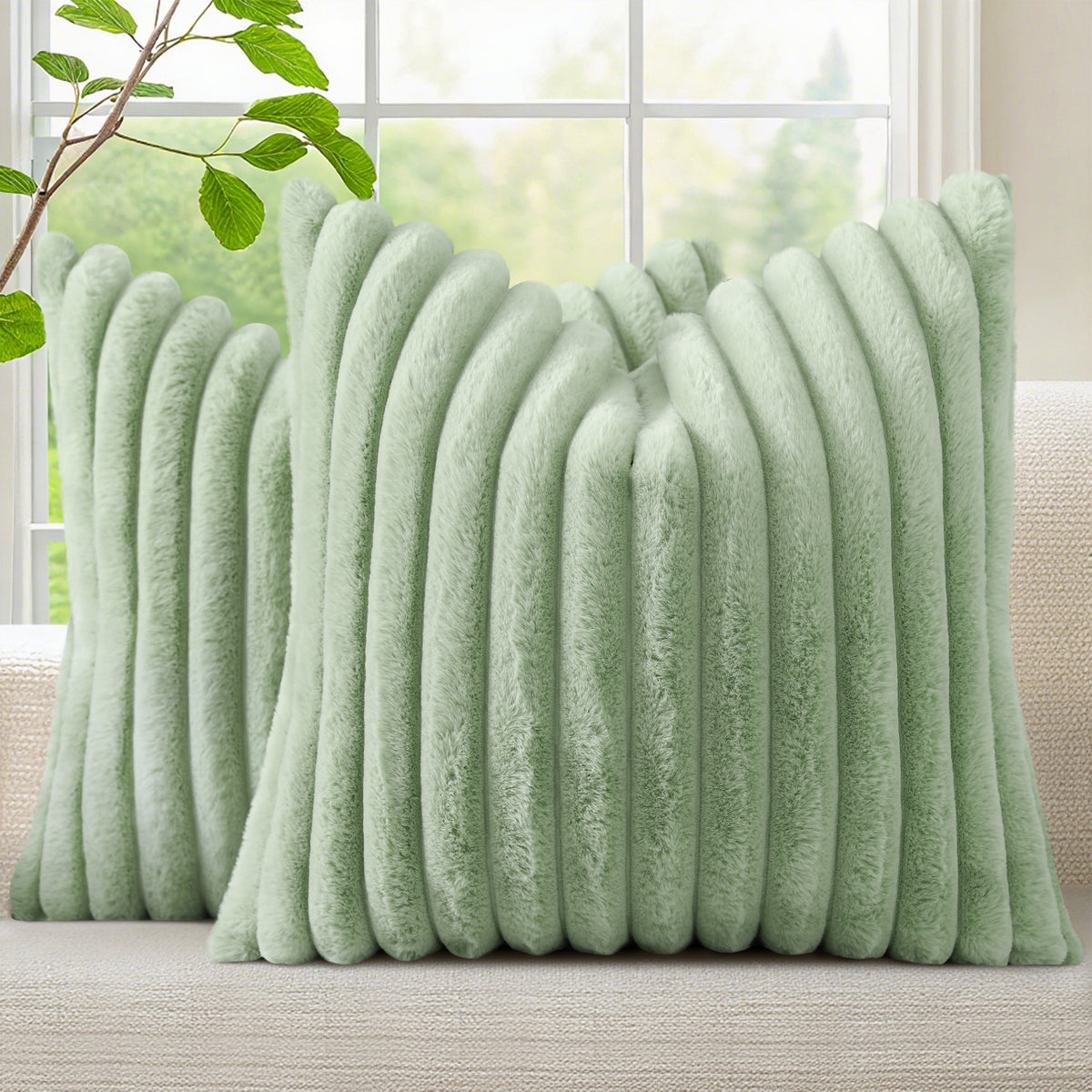 Smile Bee Faux Fur Plush Decorative Throw Pillow Covers Set of 2