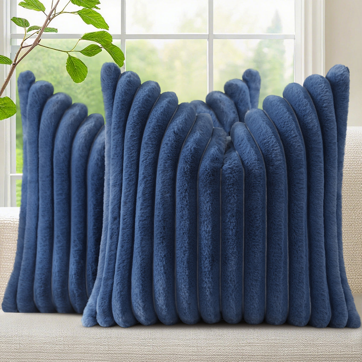 Smile Bee Faux Fur Plush Decorative Throw Pillow Covers Set of 2