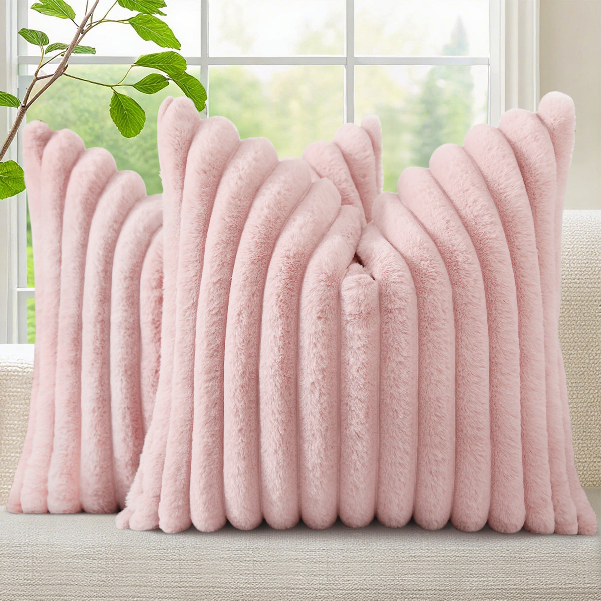 Smile Bee Faux Fur Plush Decorative Throw Pillow Covers Set of 2