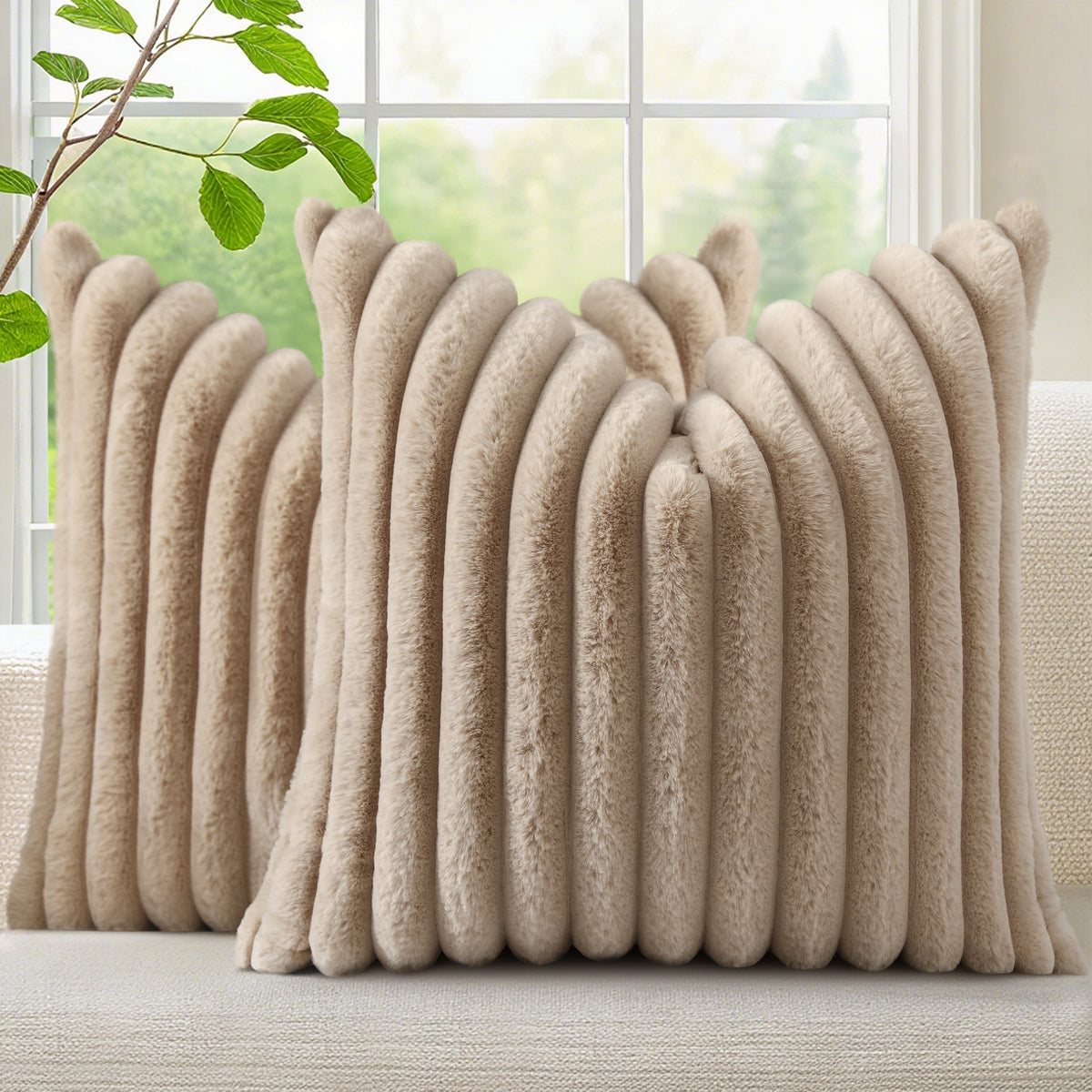 Smile Bee Faux Fur Plush Decorative Throw Pillow Covers Set of 2