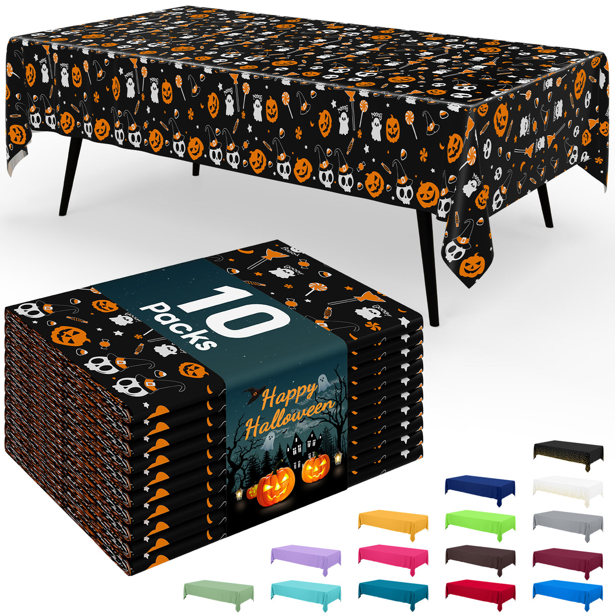 decorUhome Disposable Halloween Tablecloth - 6 Pack, Pumpkin Skull