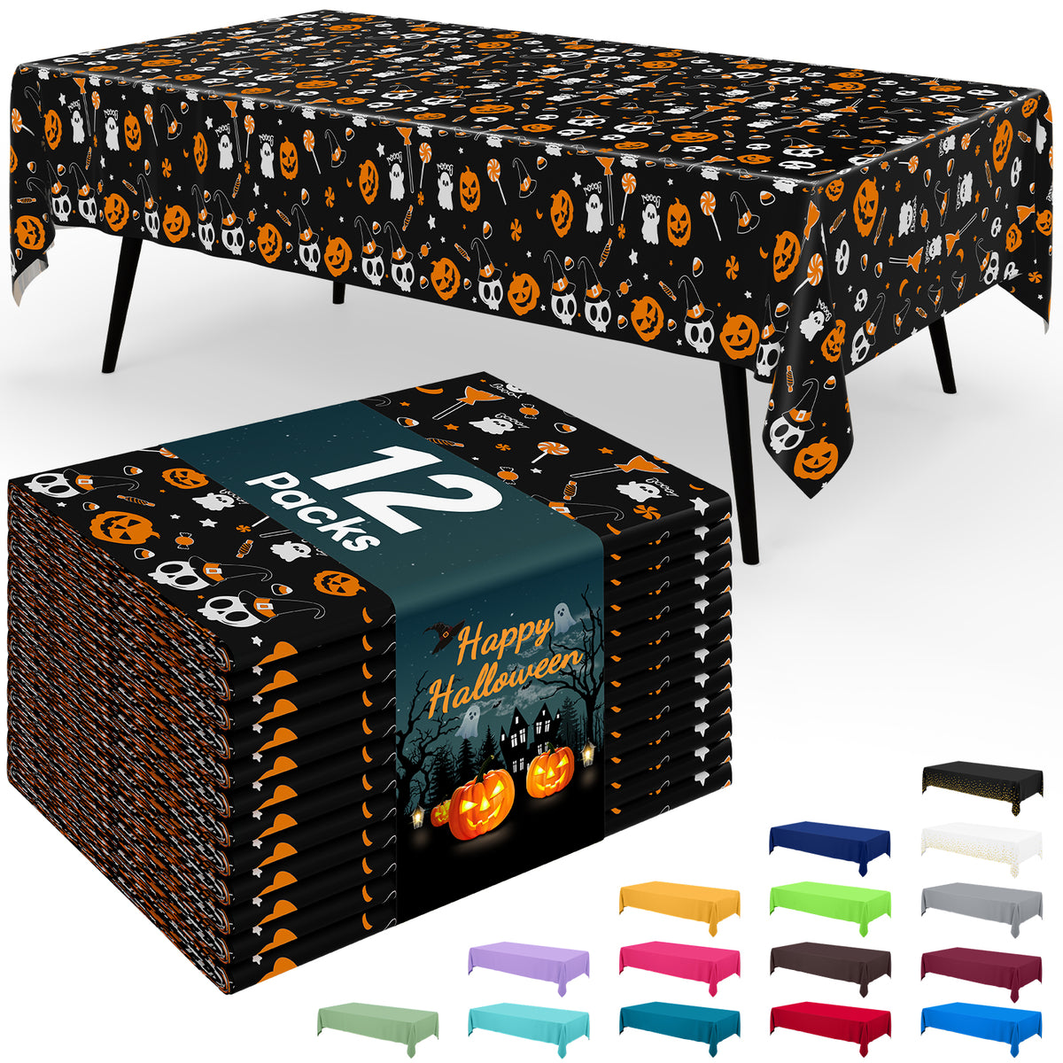 decorUhome Disposable Halloween Tablecloth - 6 Pack, Pumpkin Skull