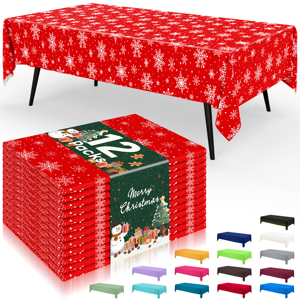 decorUhome Disposable Halloween Tablecloth - 6 Pack, Christmas Snowflake