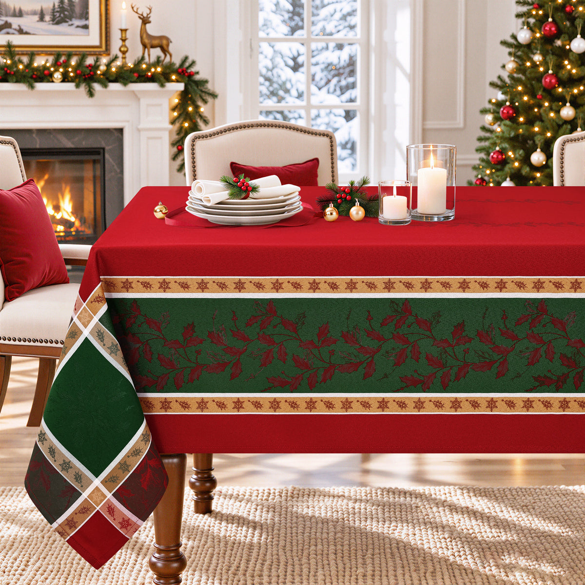decorUhome Christmas Jacquard Rectangle Tablecloth