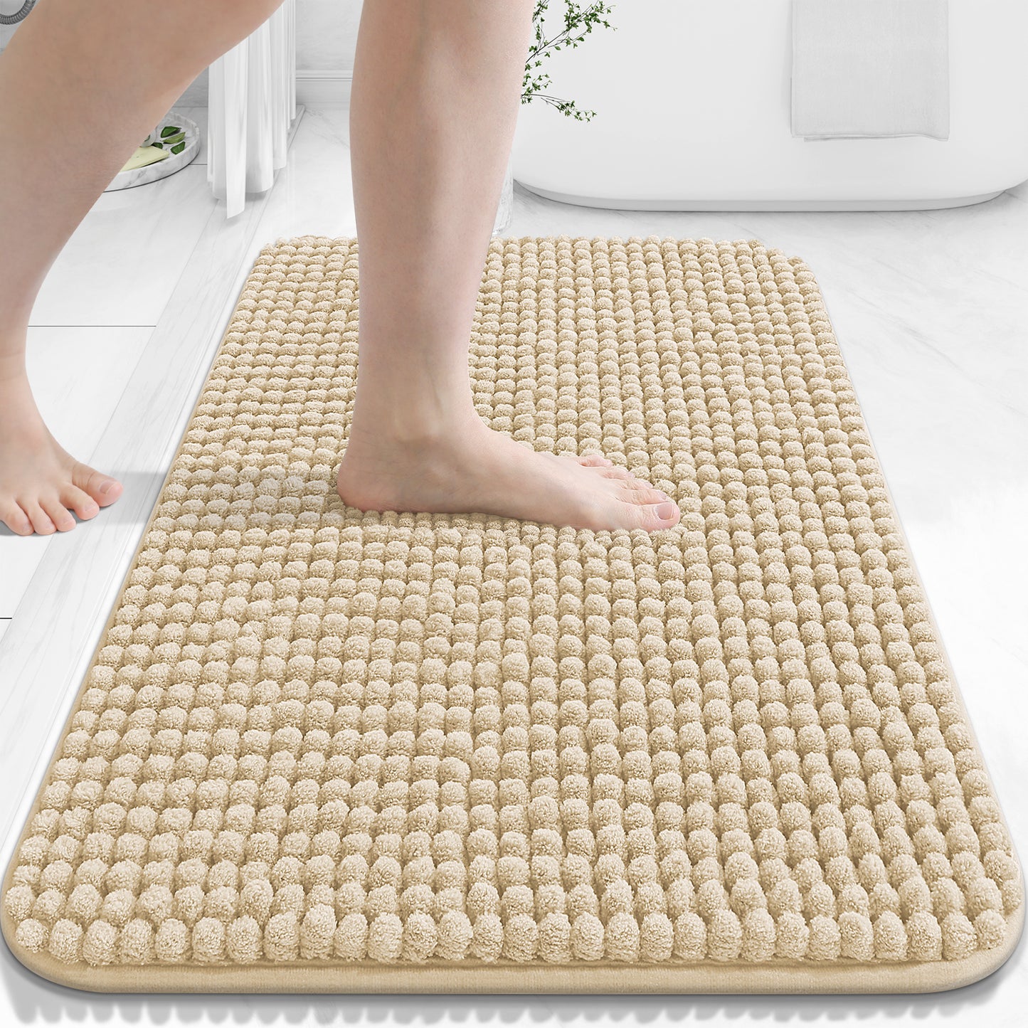 Smiry Chenille Bathroom Rugs Rubber Backing