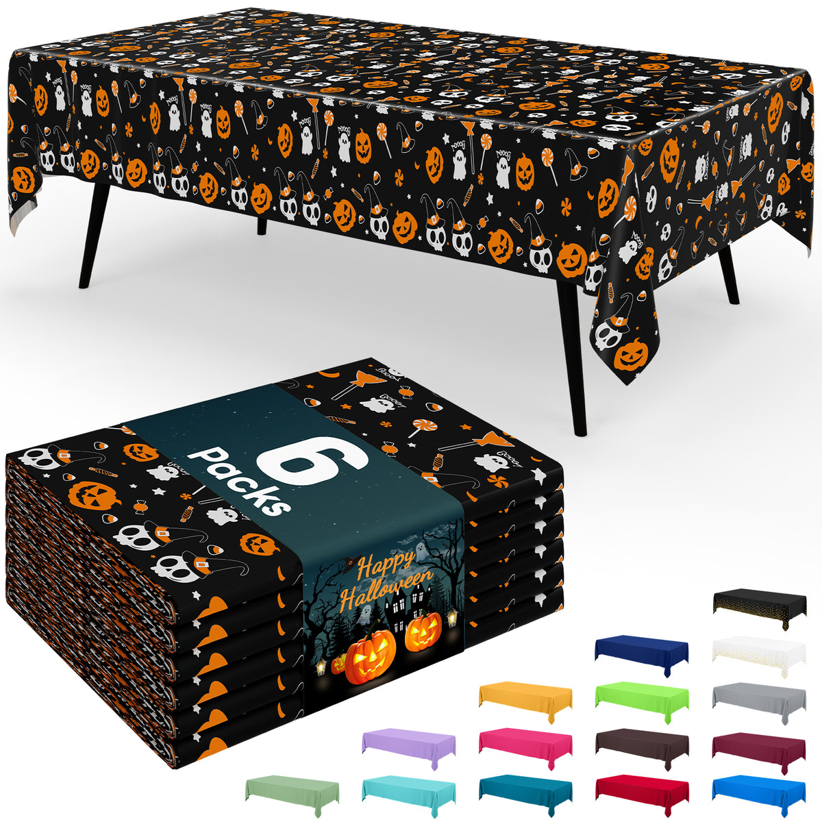 decorUhome Disposable Halloween Tablecloth - 6 Pack, Pumpkin Skull